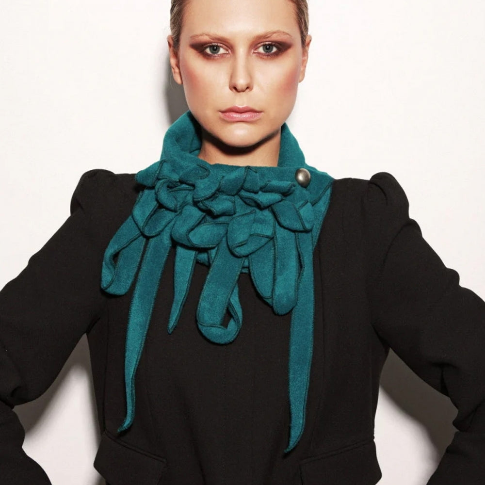 Yasmin petrol blue plain button closure collar / scarf