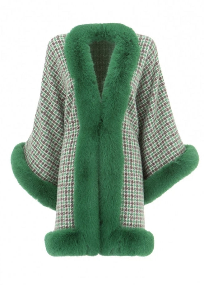 Willow jade check faux fur luxuriously soft cape