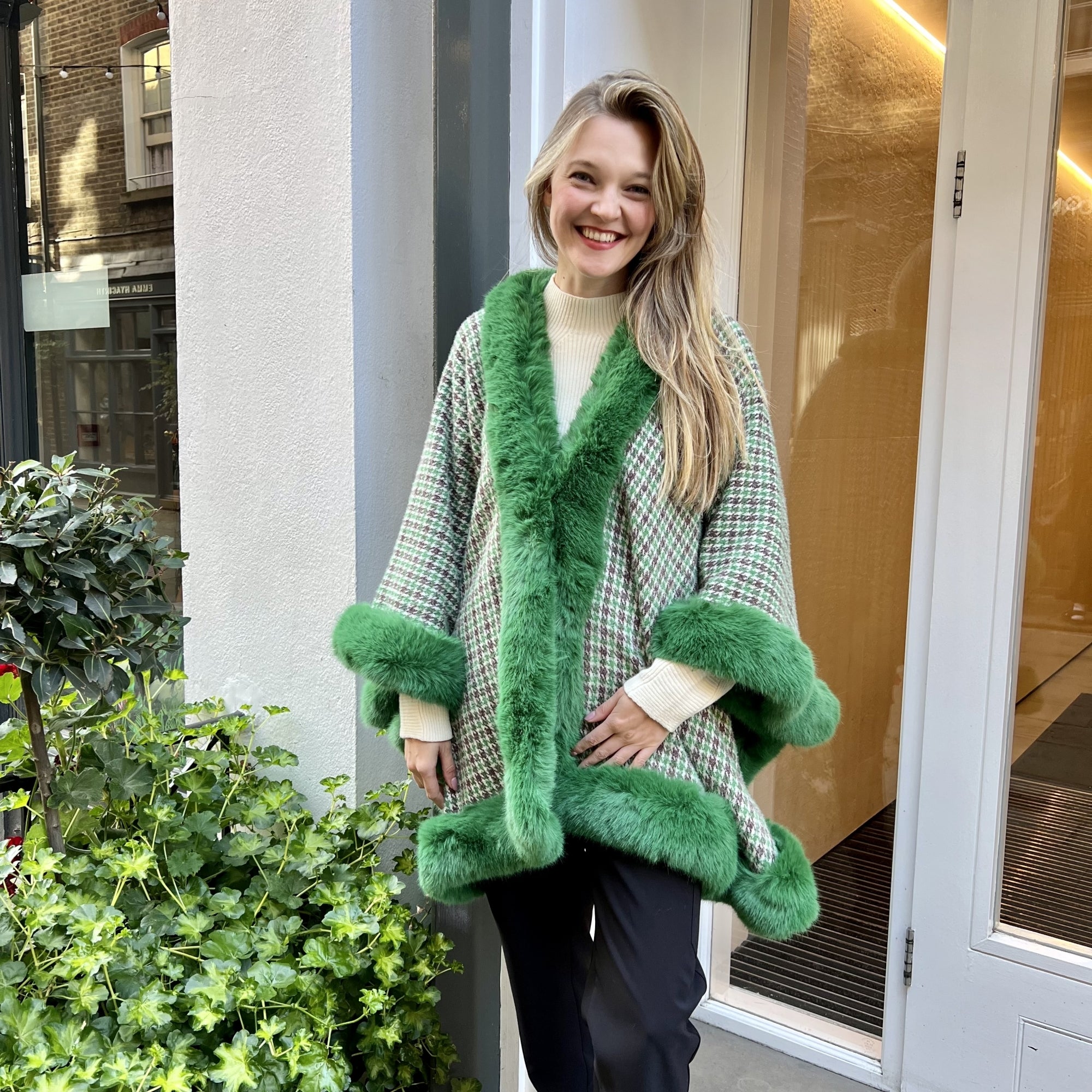Willow jade check faux fur luxuriously soft cape