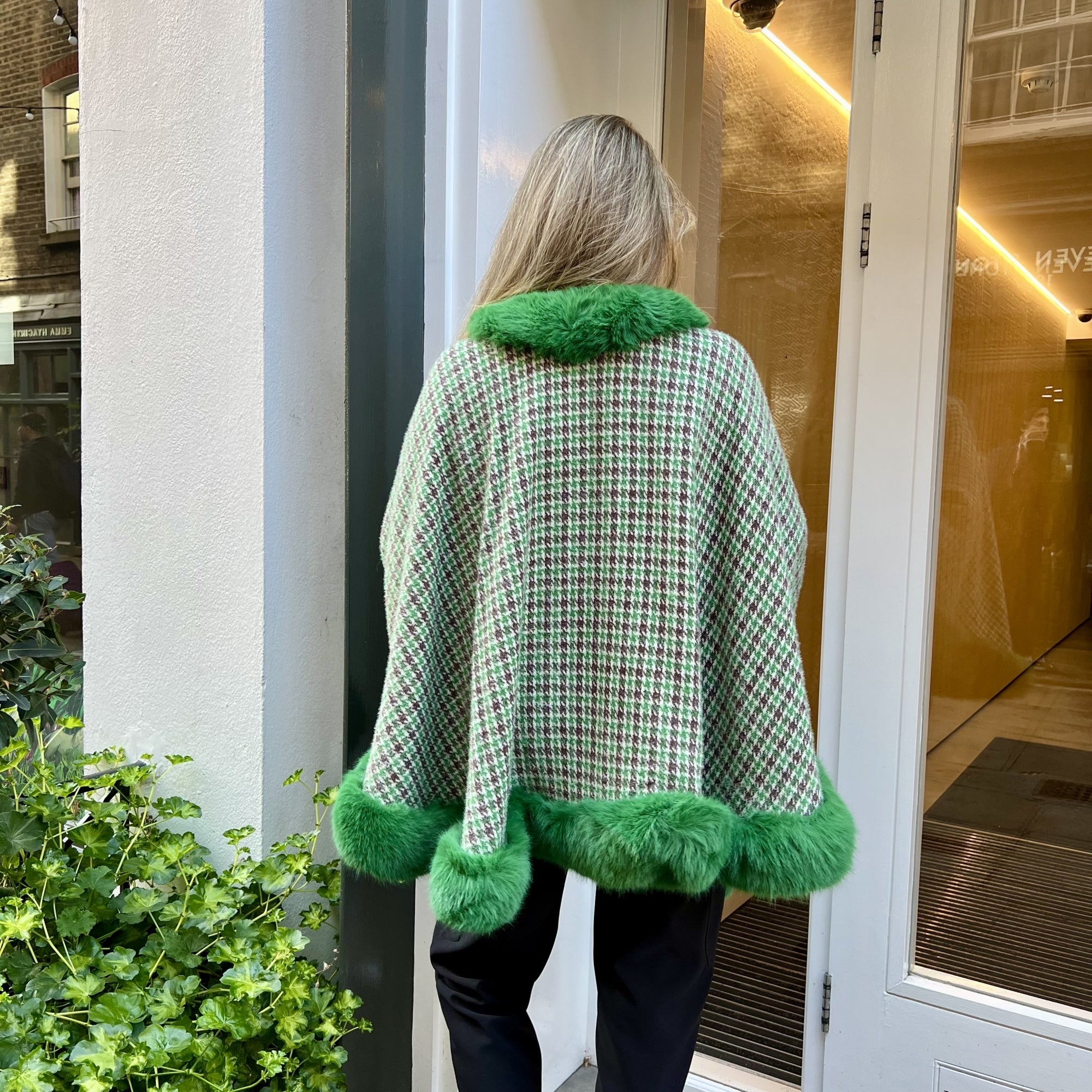 Willow jade check faux fur luxuriously soft cape