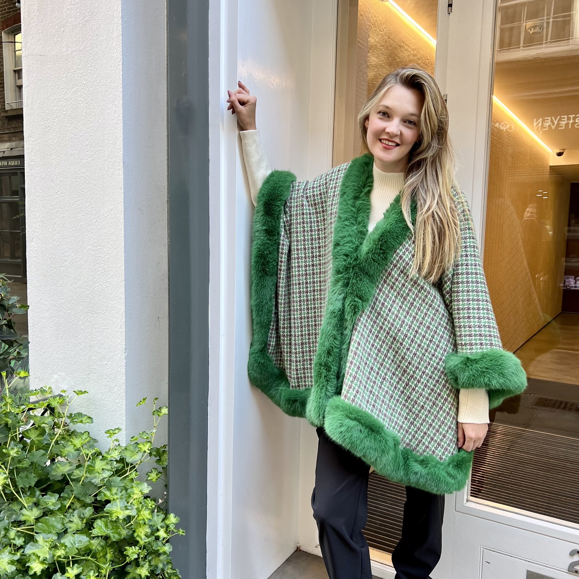 Willow jade check faux fur luxuriously soft cape