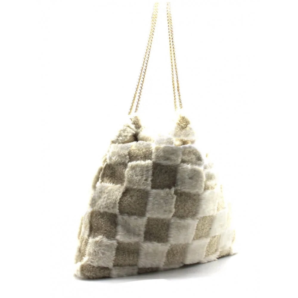 Fifi taupe check b faux furry bag