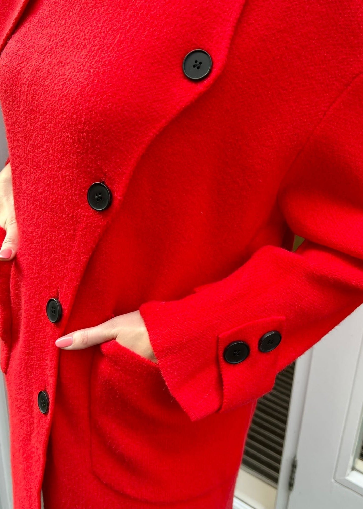 Pearl red cashmere blend long knit coat