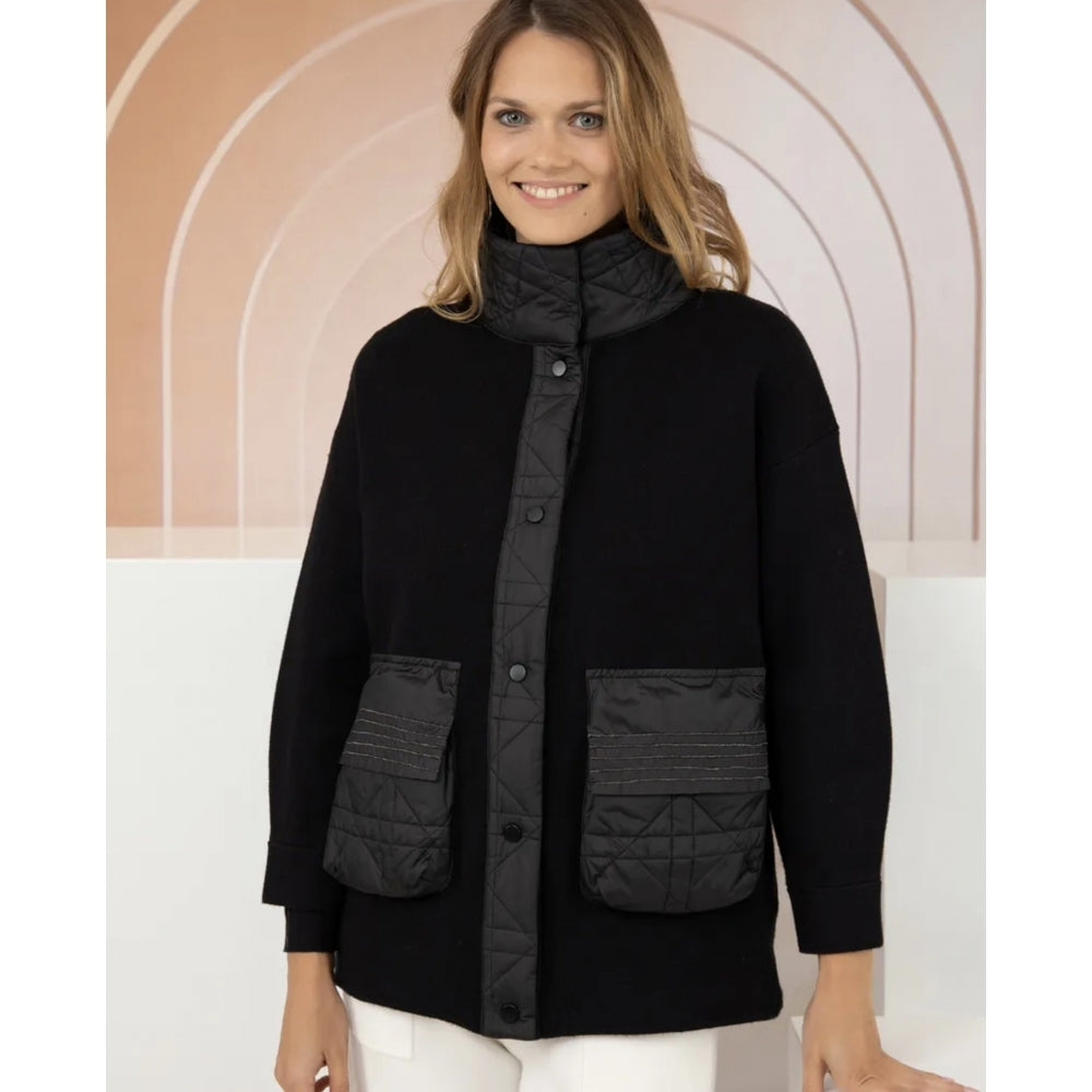 Avery black knit & quilt pocket knit jacket