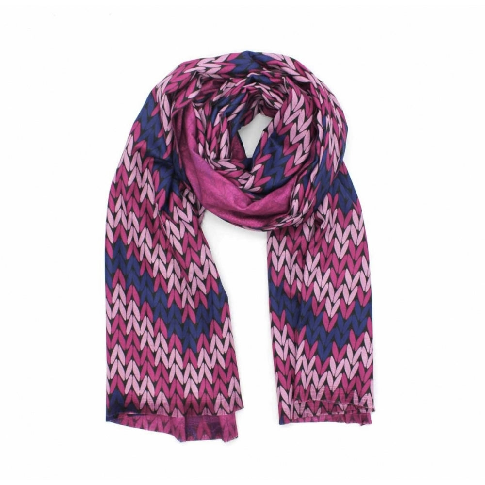 Petal fuschia pink wool blend contrast printed tassle trim scarf