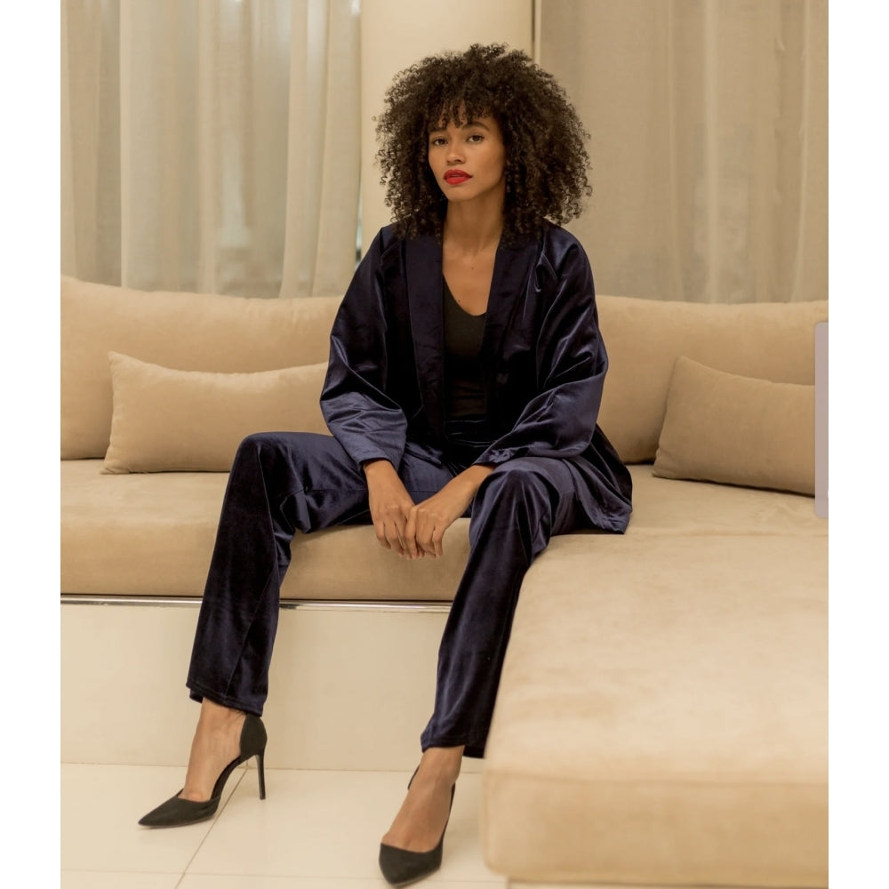 Guax Midnight Blue Soft Velvet Wide Leg Palazzo Trouser
