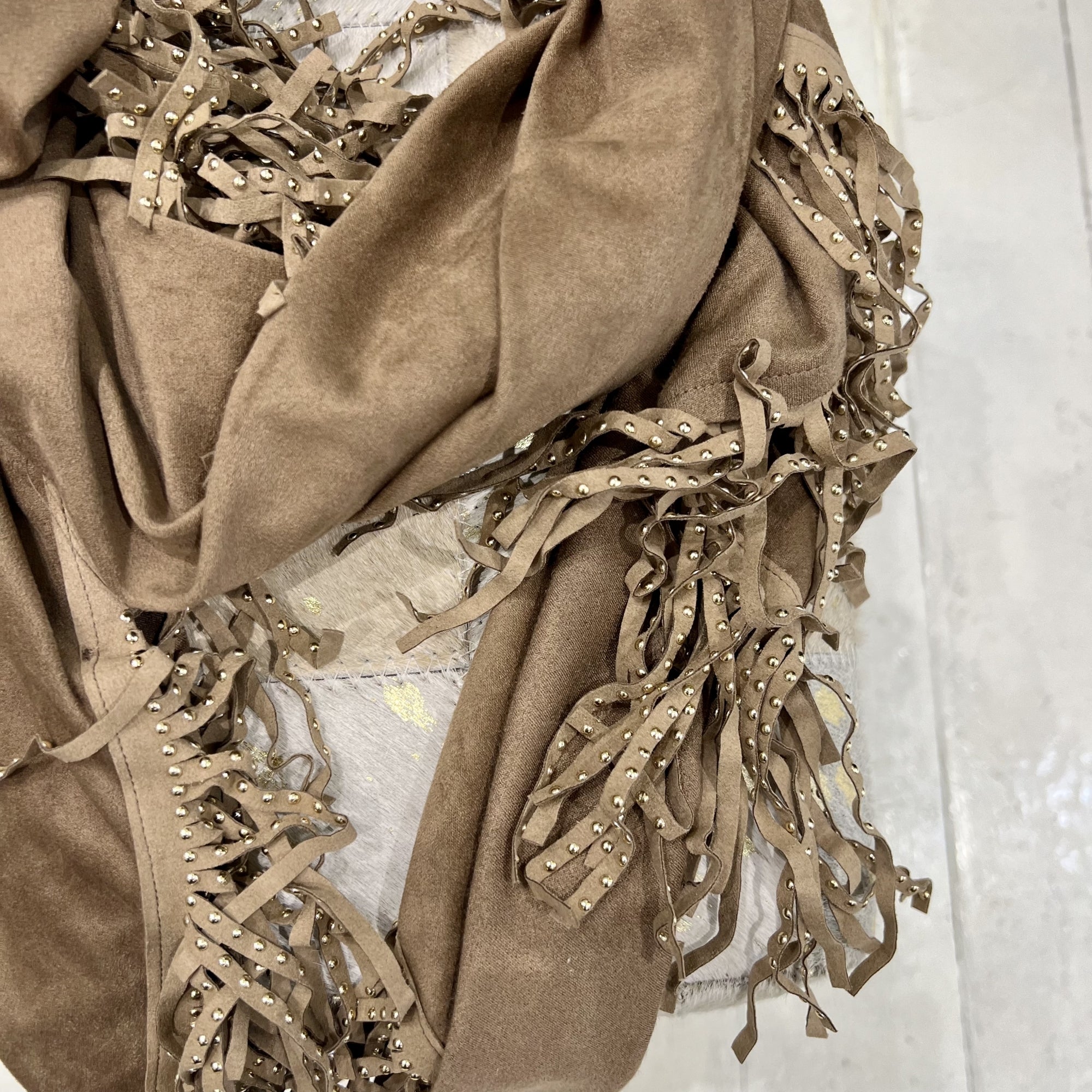 Rapha tan studded fringe suedette wrap