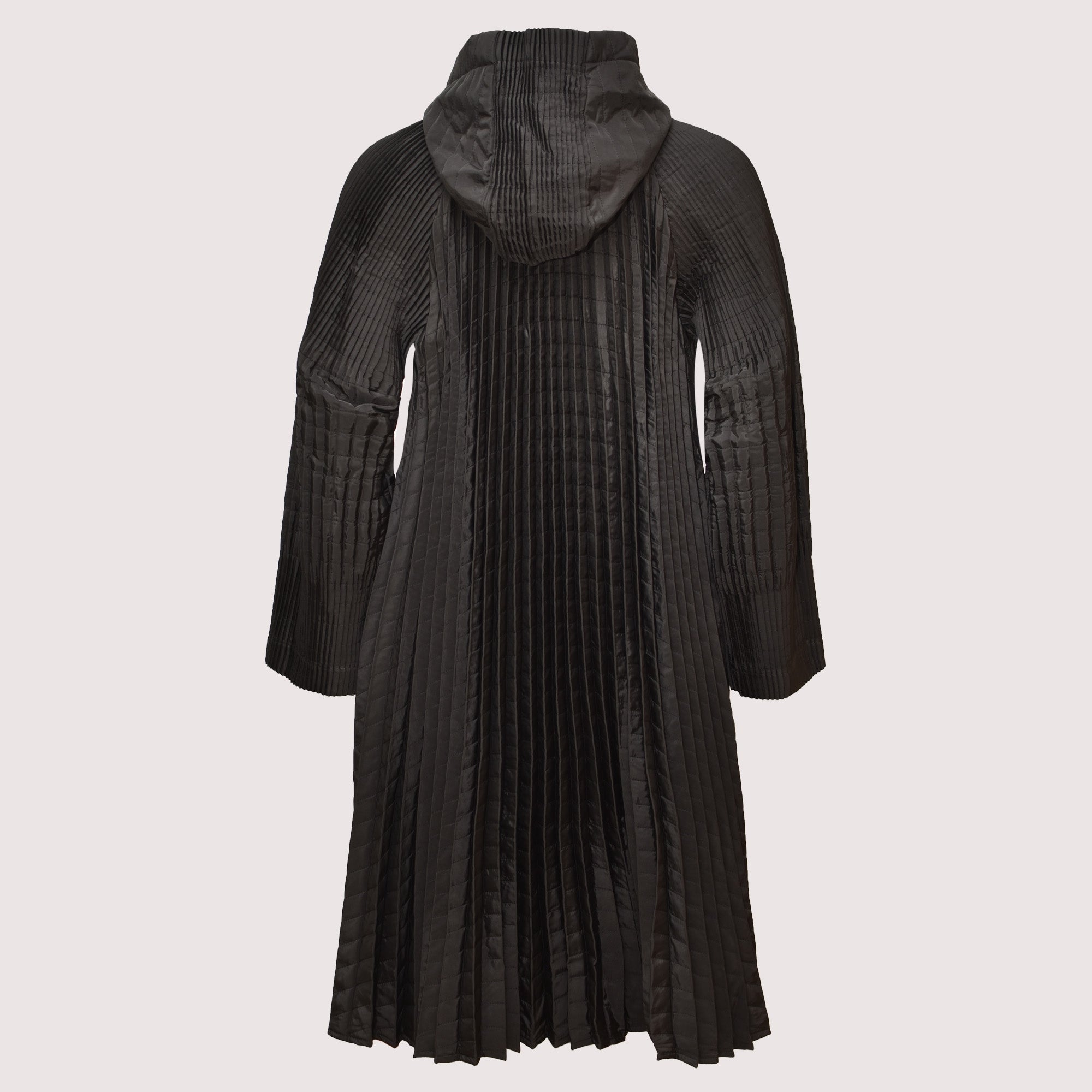 Orla black midi length pleated hooded coat