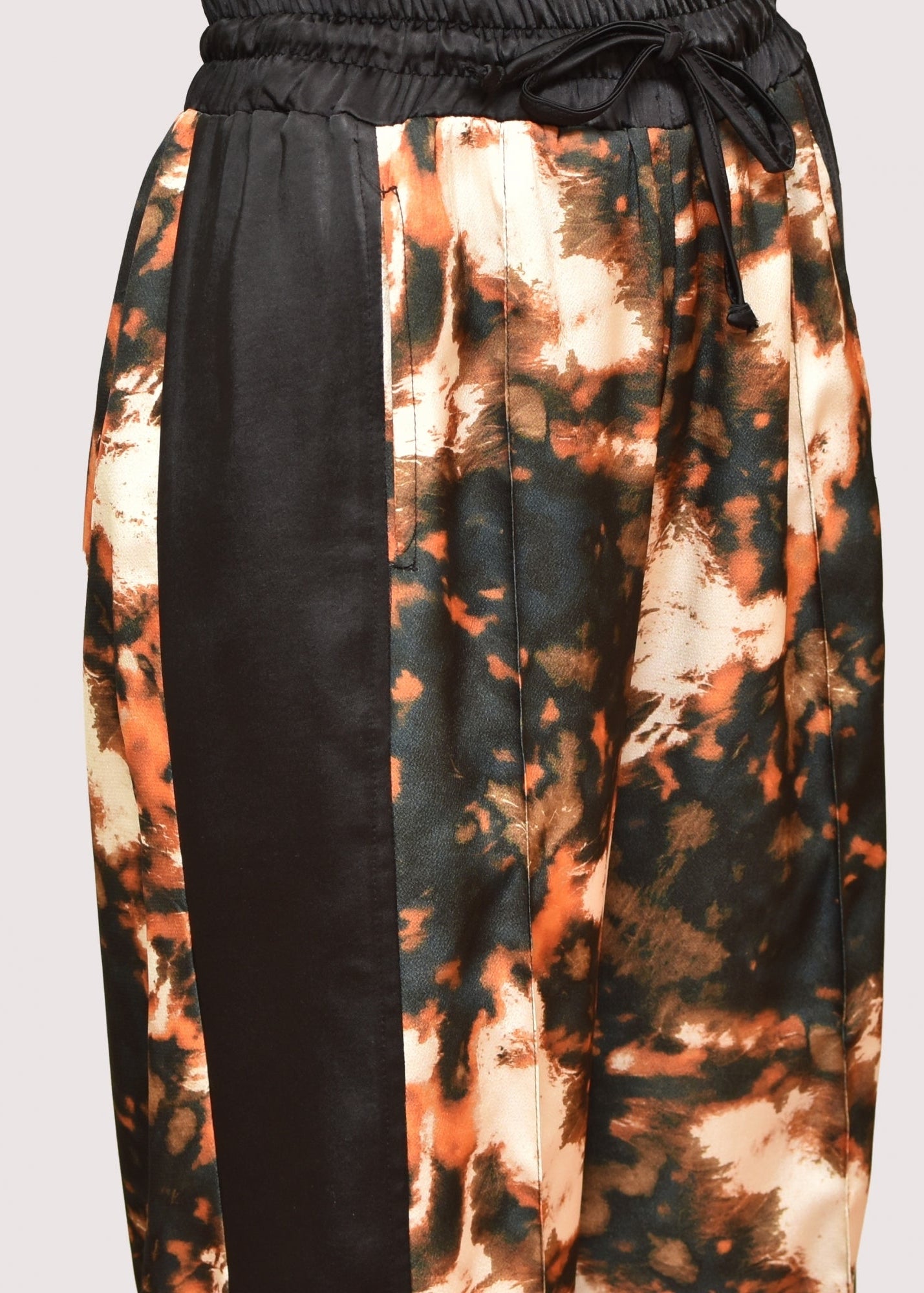 Anala tan printed satin relaxed fit trouser