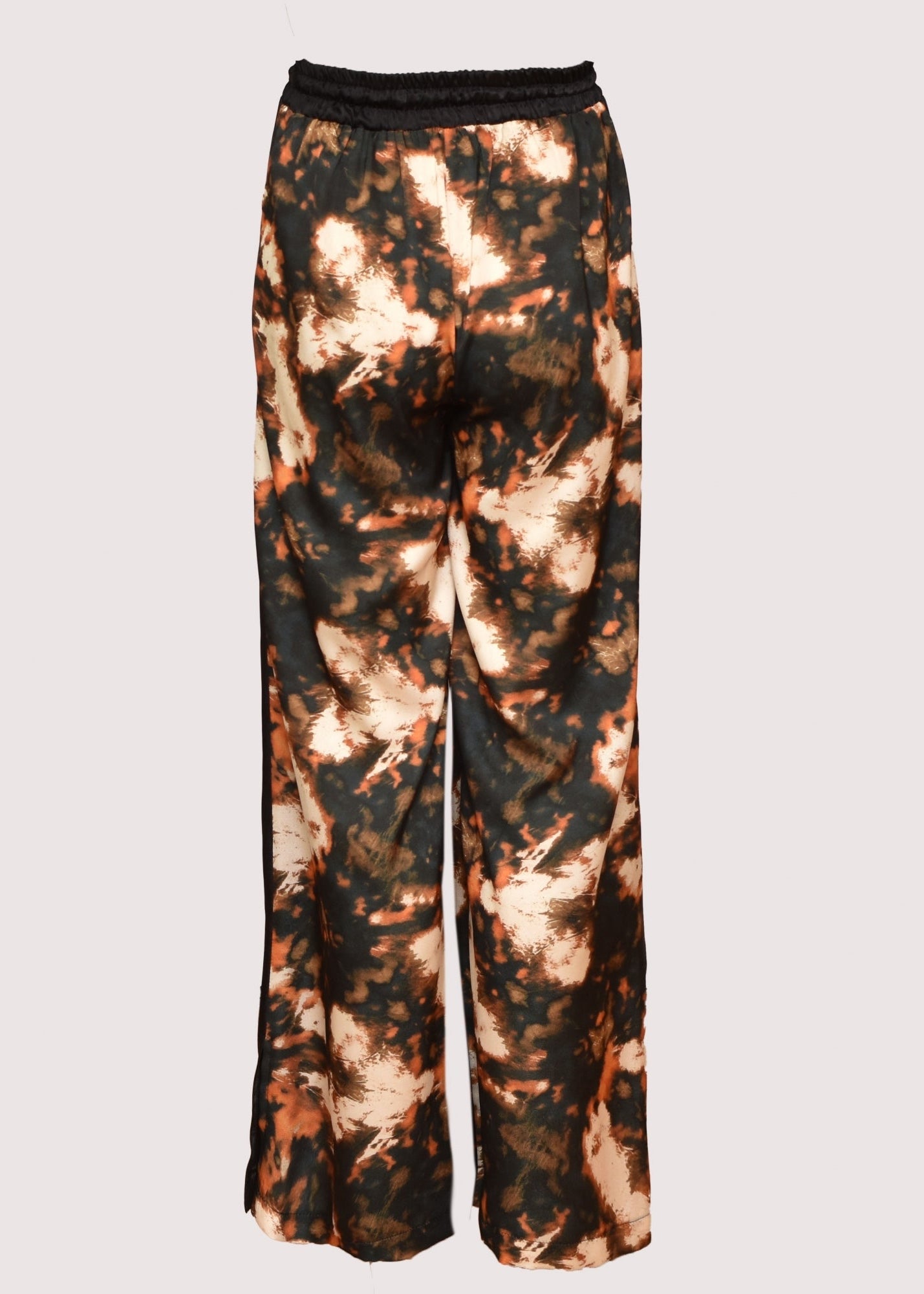 Anala tan printed satin relaxed fit trouser