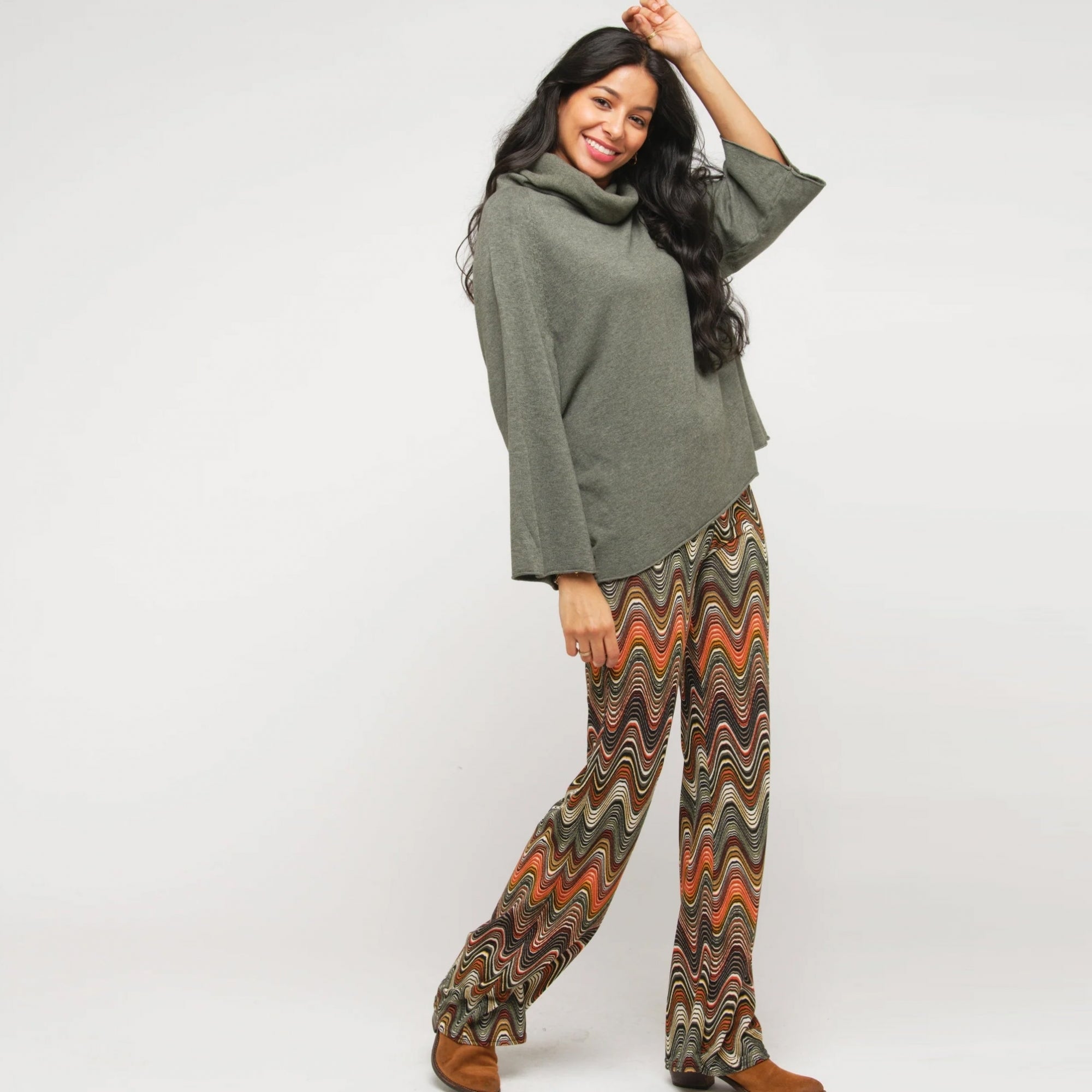 Guax sage multi brushed printed palazzo trouser