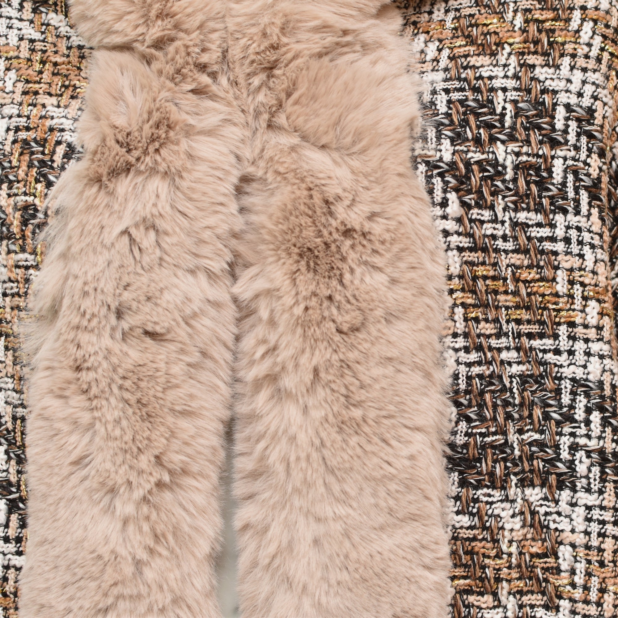 Tess black gold tweed faux fur hooded cape