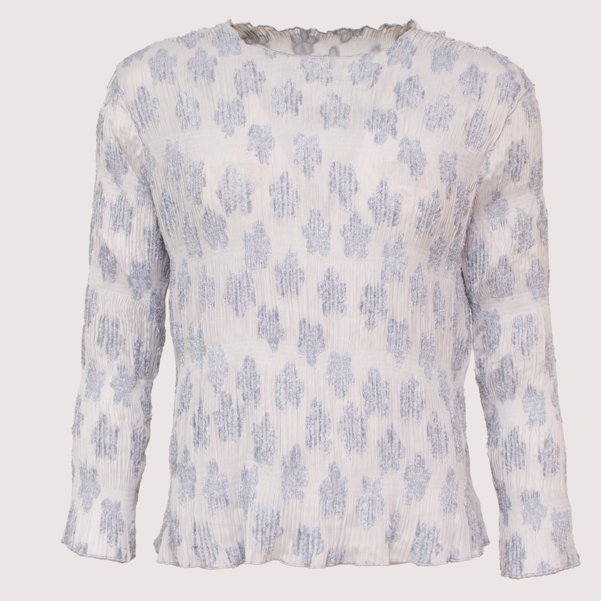 Alexa light denim feathered mesh top