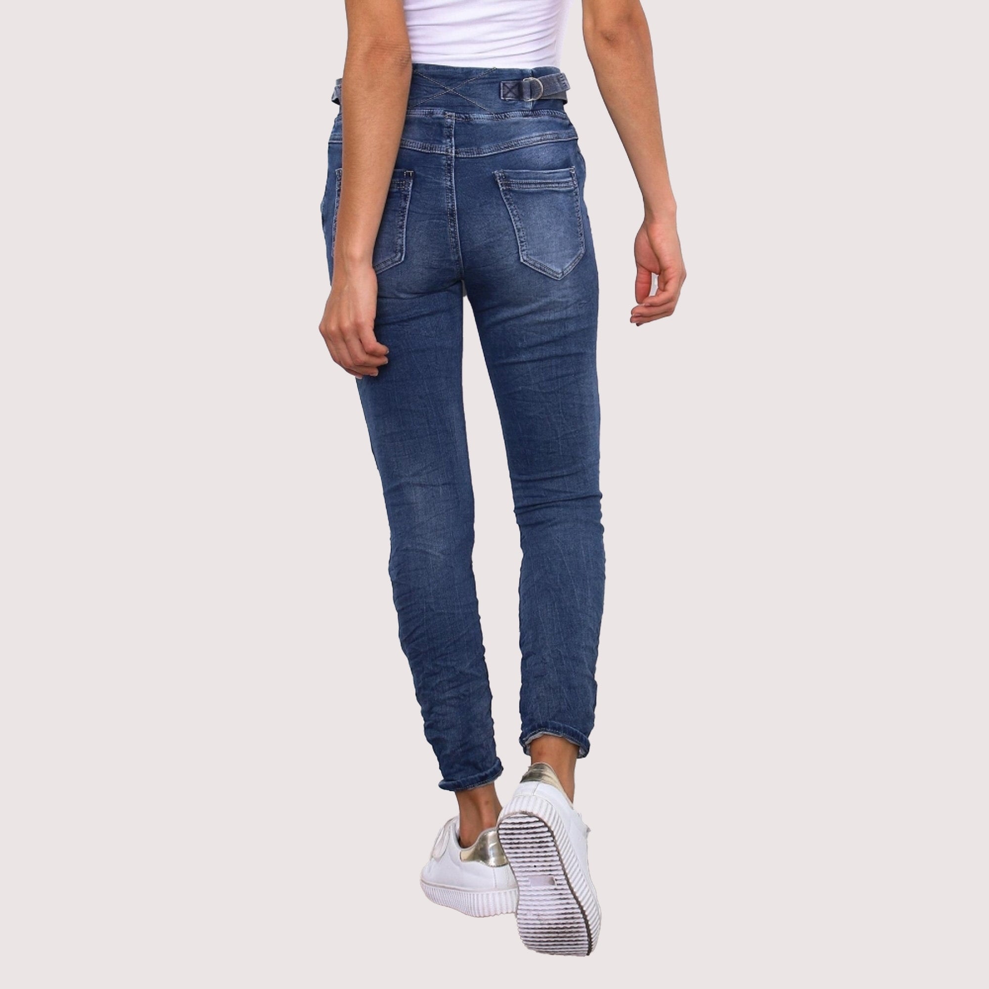 Missie blue stretch denim tab side skinny jean