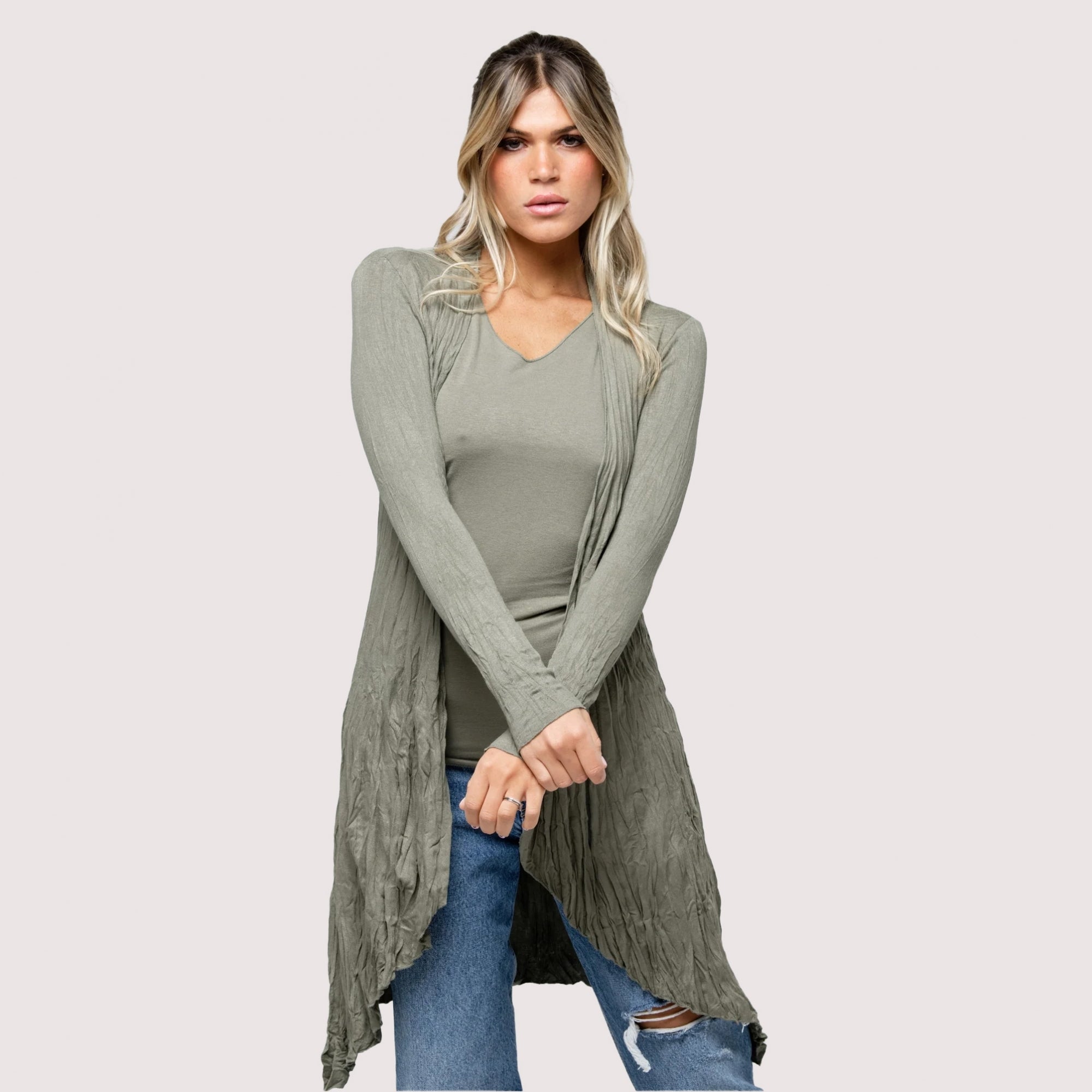 Longo khaki french jersey waterfall shrug