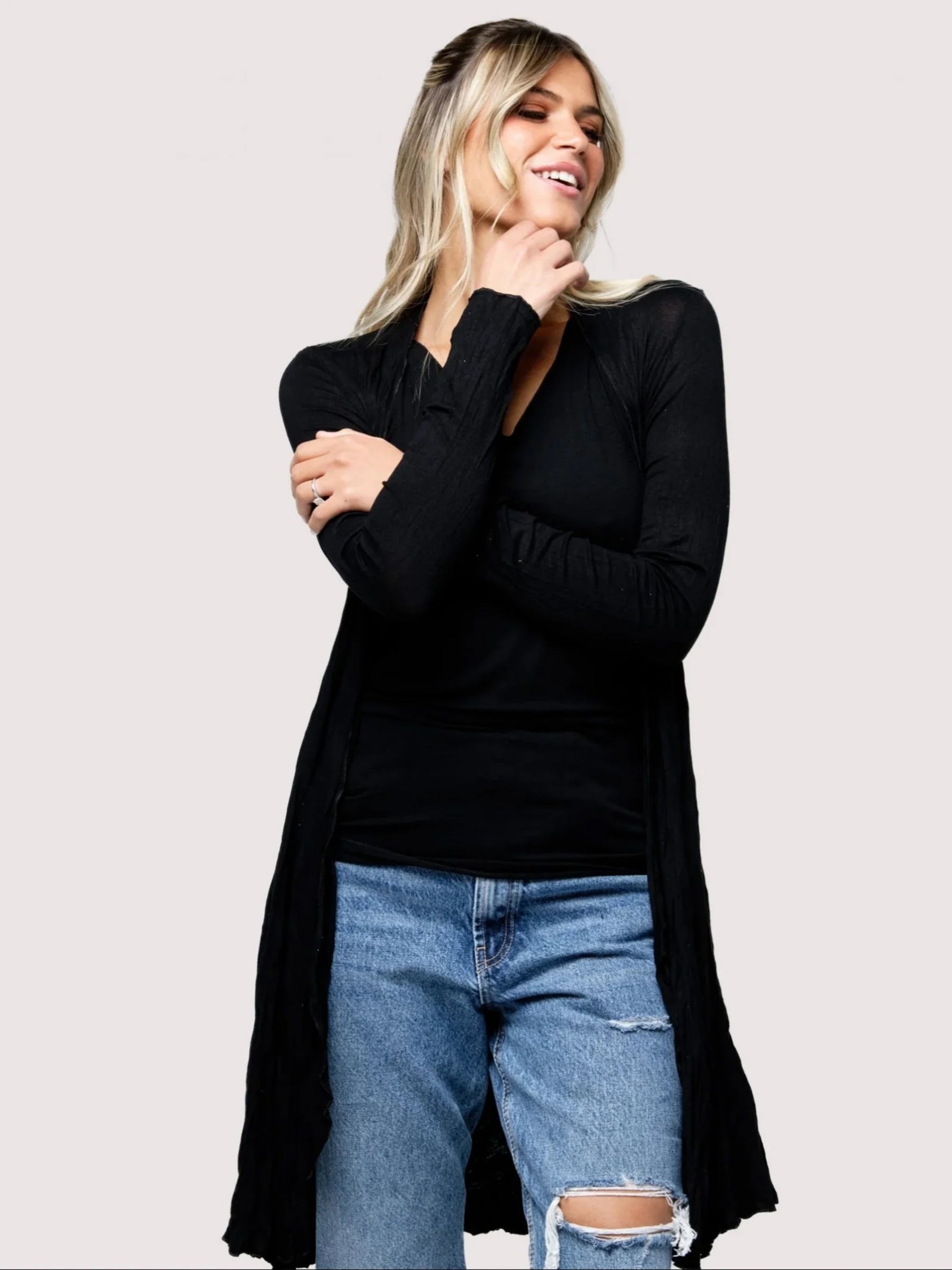 Longo - Waterfall soft jersey cardigan Black