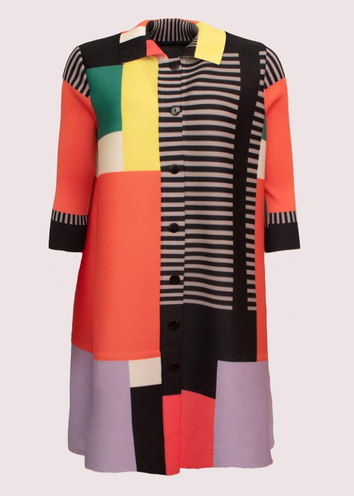 Mandy orange colourblock pleated midi length dress / coat