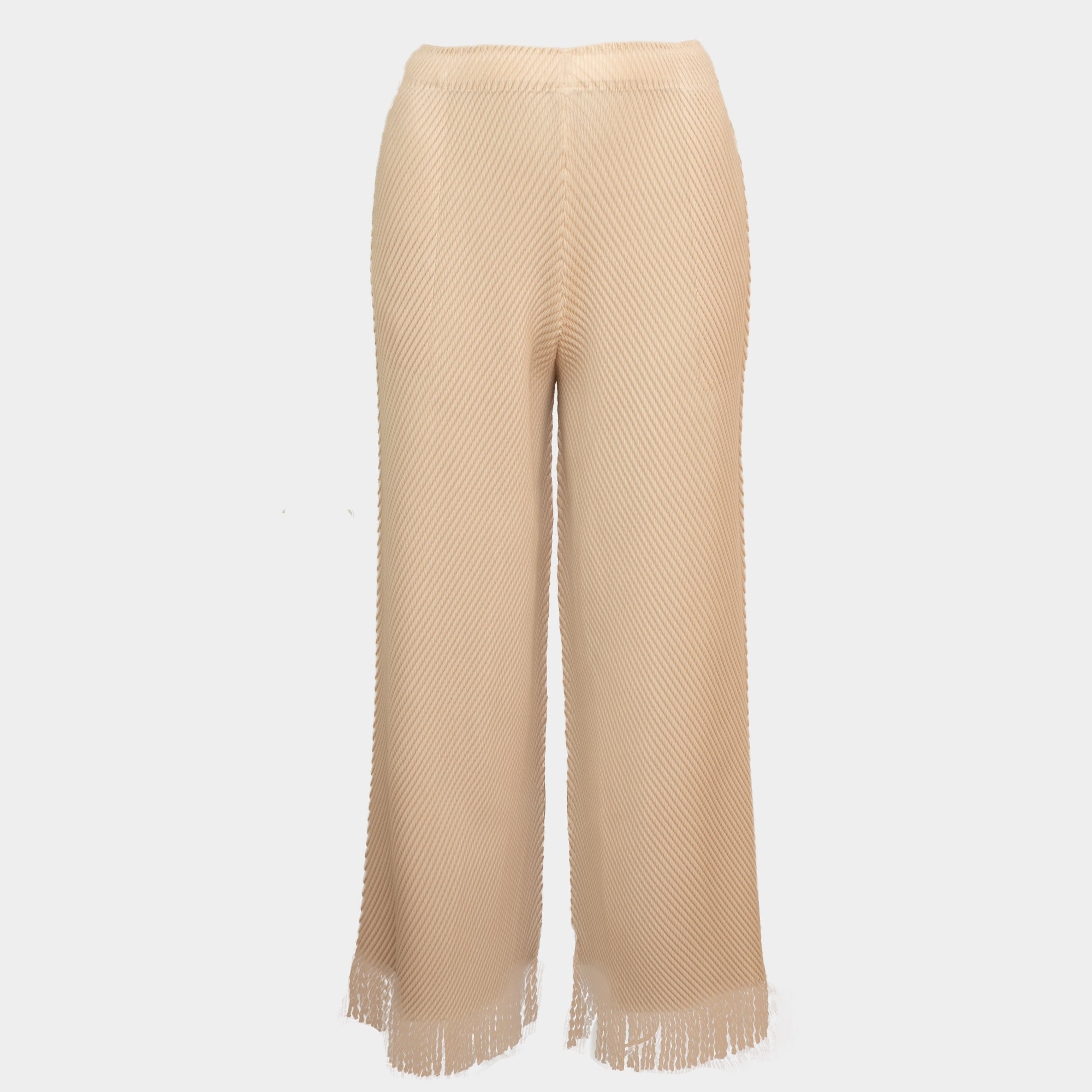 Tabitha beige ribbed fringe pleated cropped trouser
