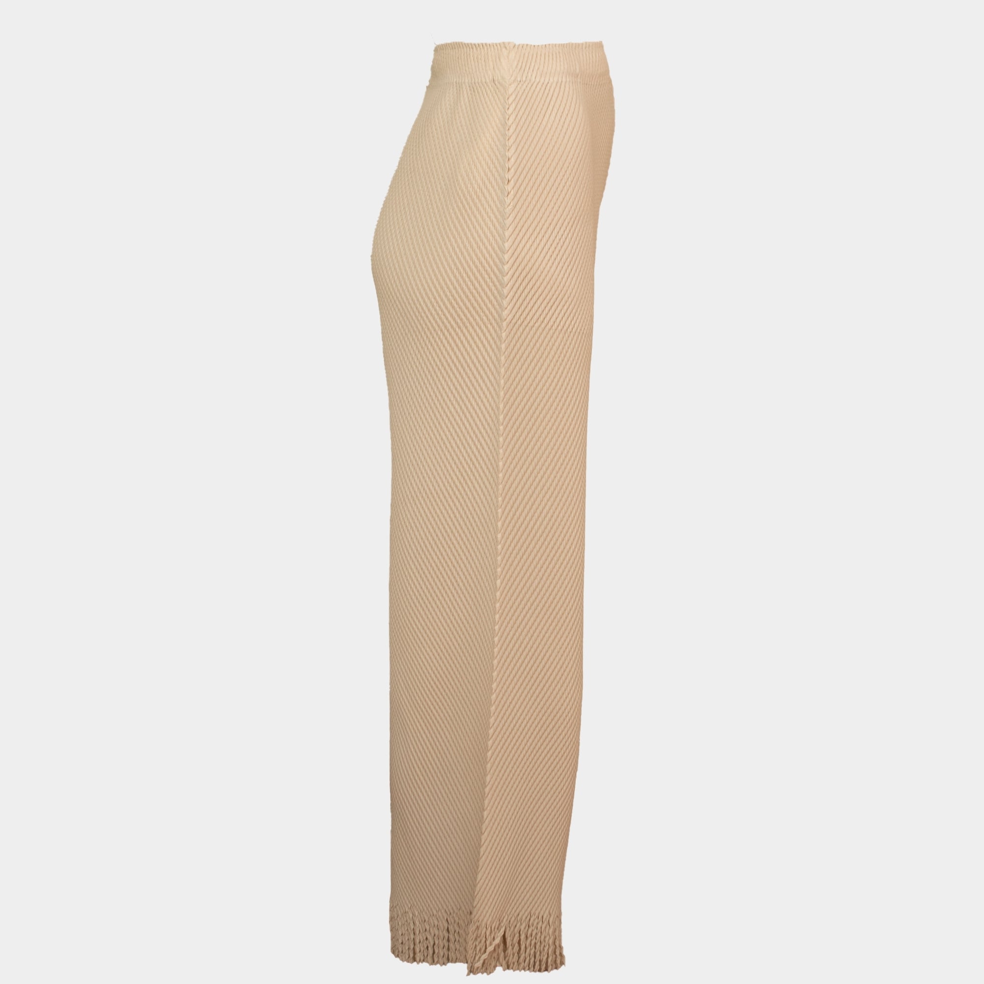 Tabitha beige ribbed fringe pleated cropped trouser