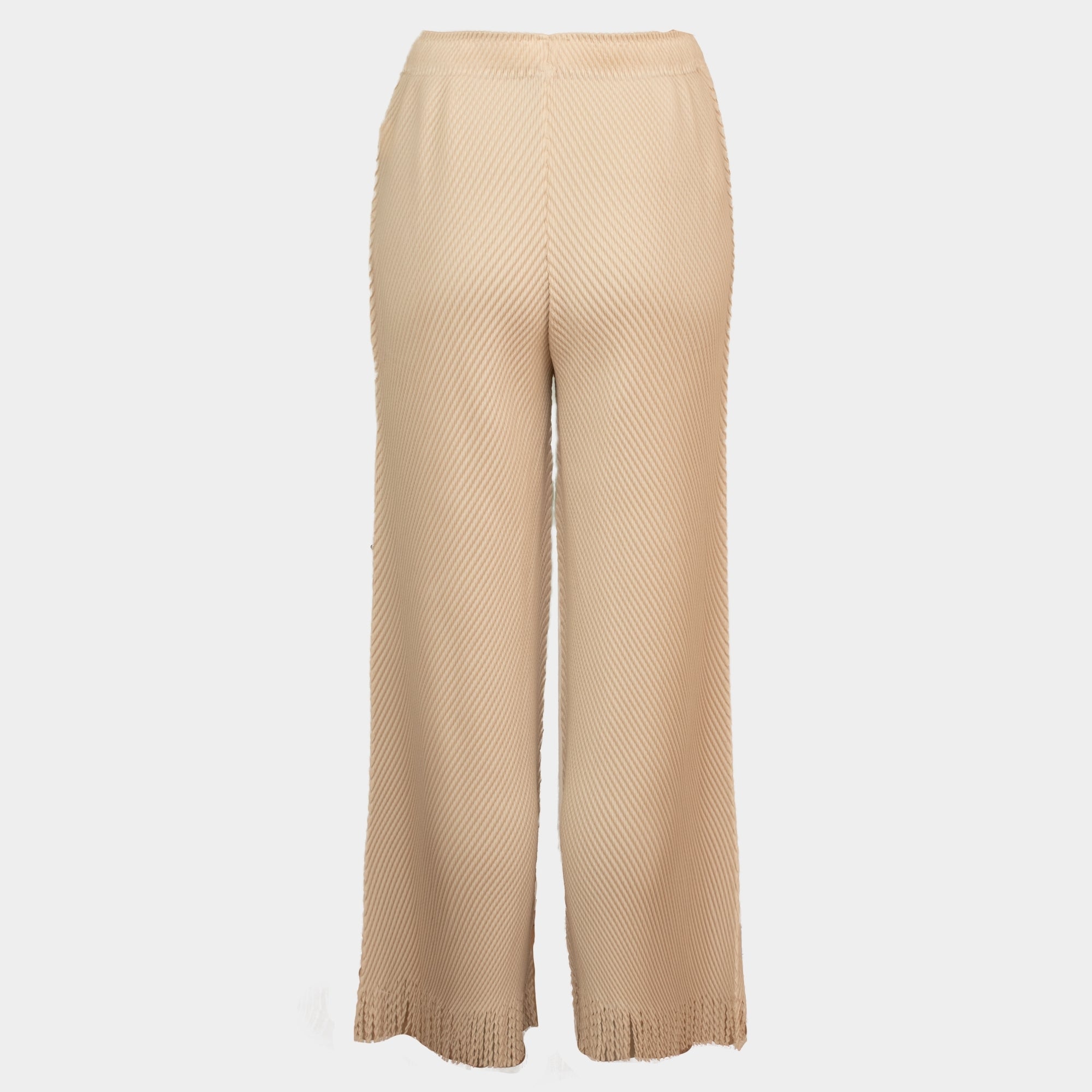 Tabitha beige ribbed fringe pleated cropped trouser