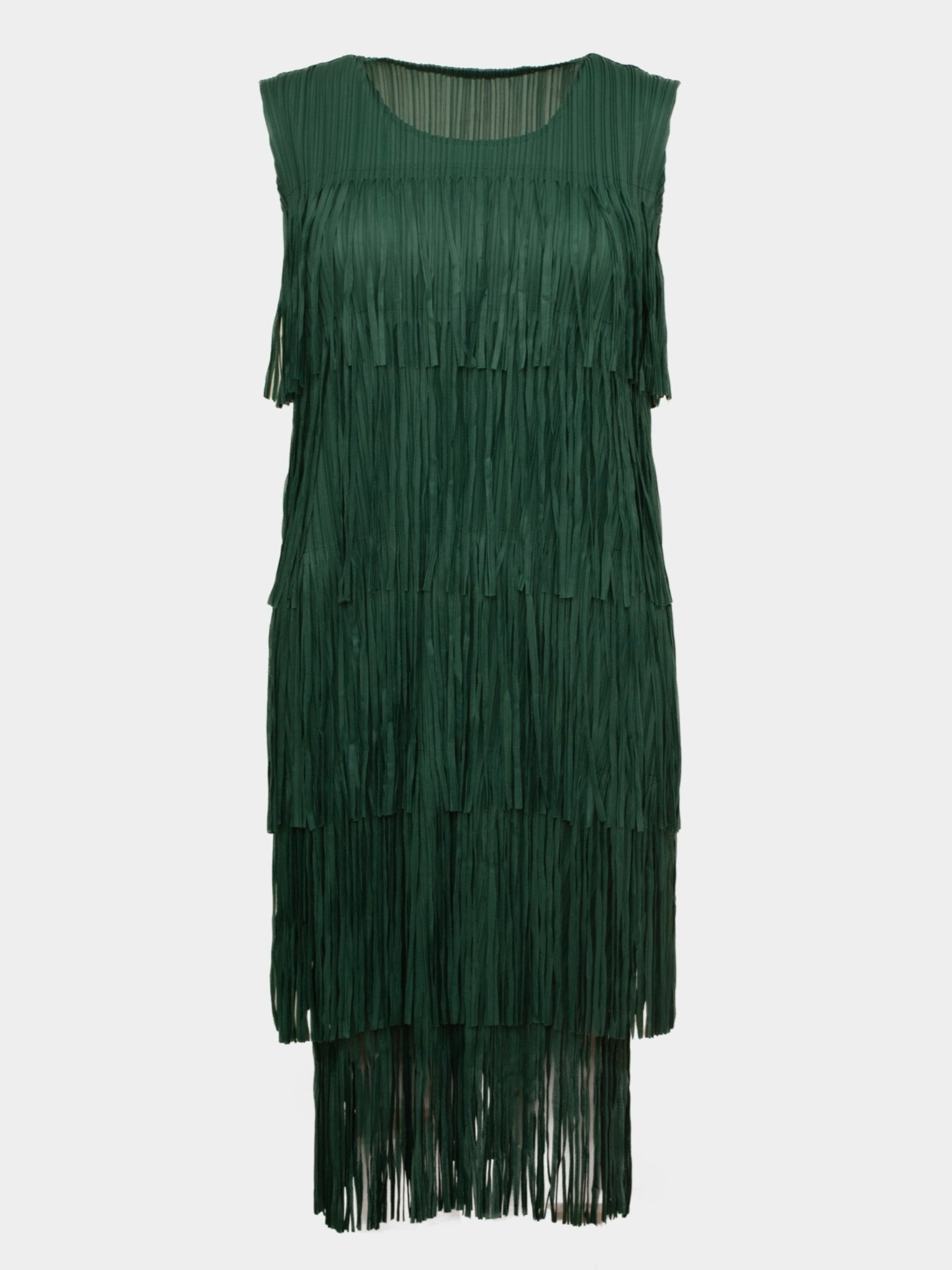 Arial green sleeveless midi length fringed dress