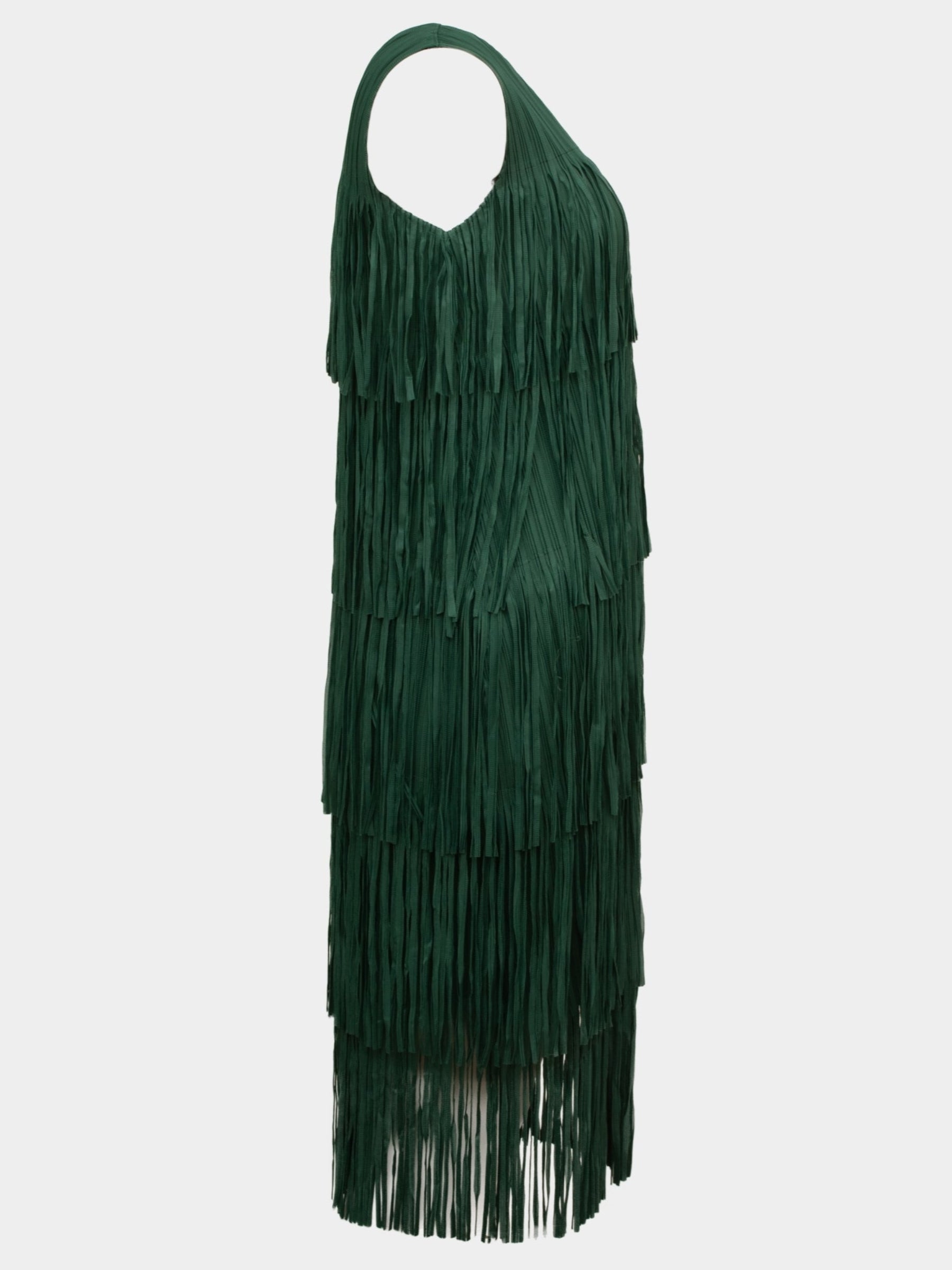 Arial green sleeveless midi length fringed dress