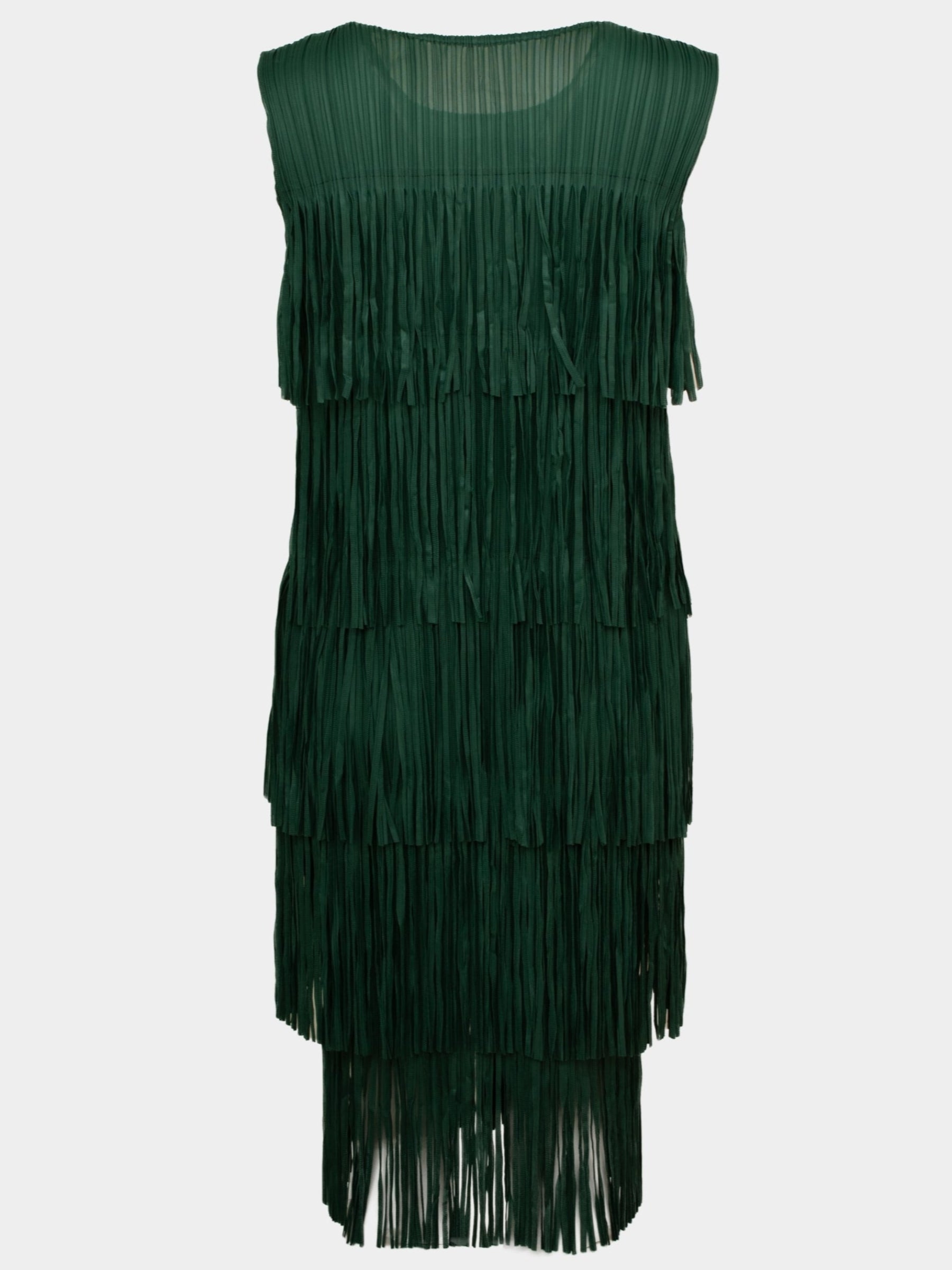 Arial green sleeveless midi length fringed dress