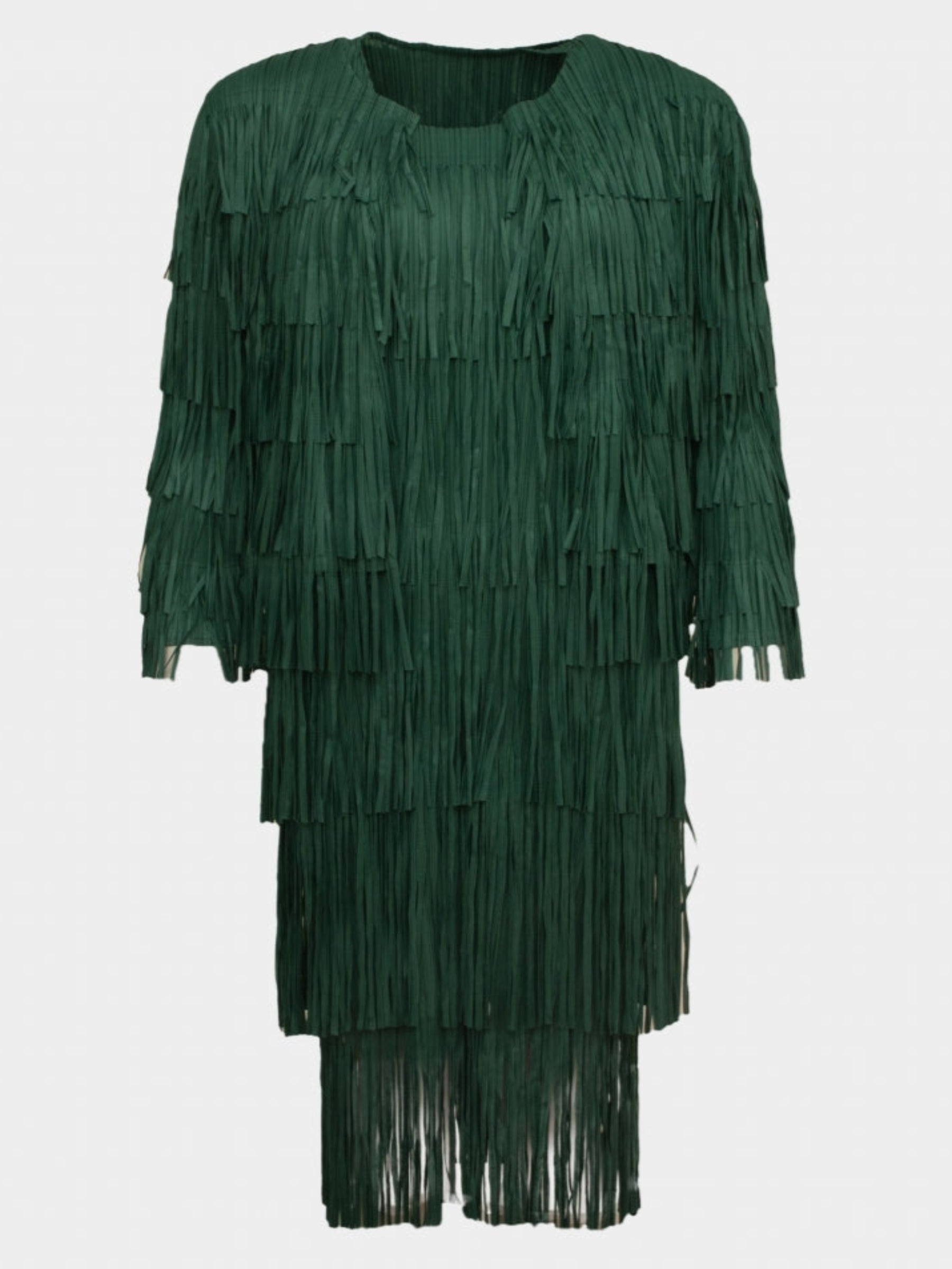 Arial green sleeveless midi length fringed dress