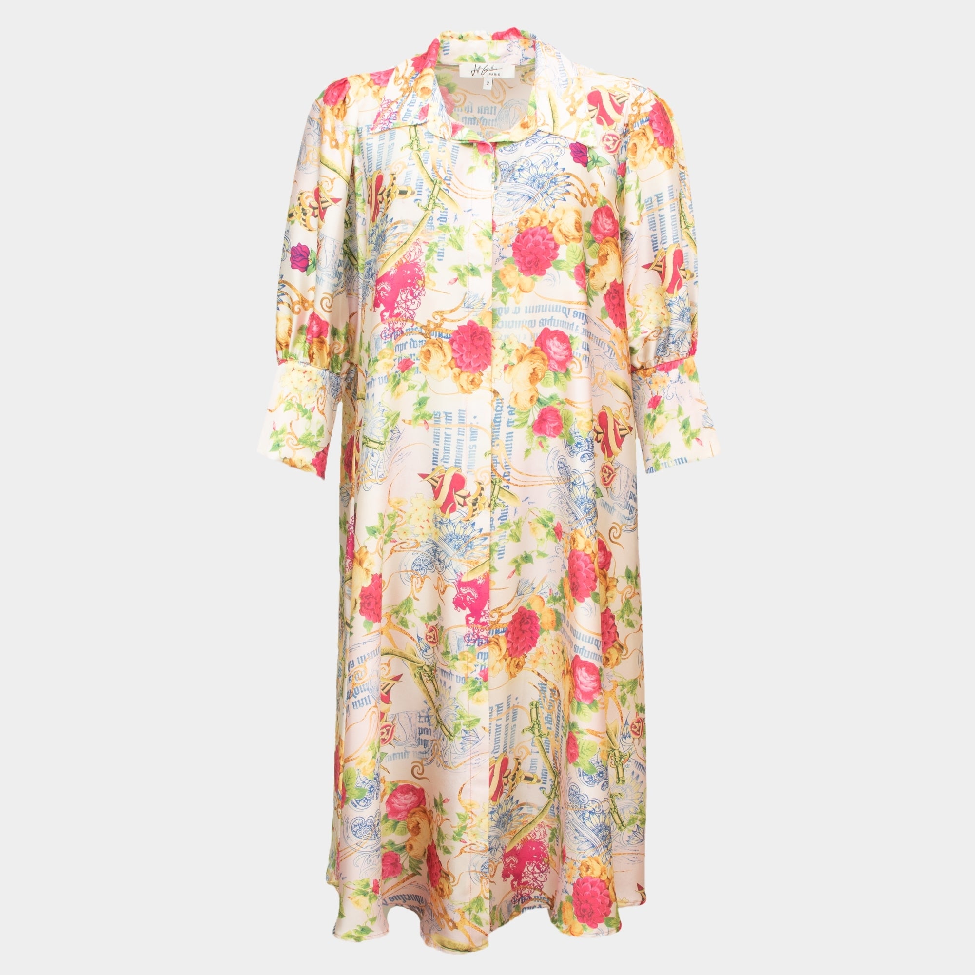 Risette cream rose printed satin midi dress