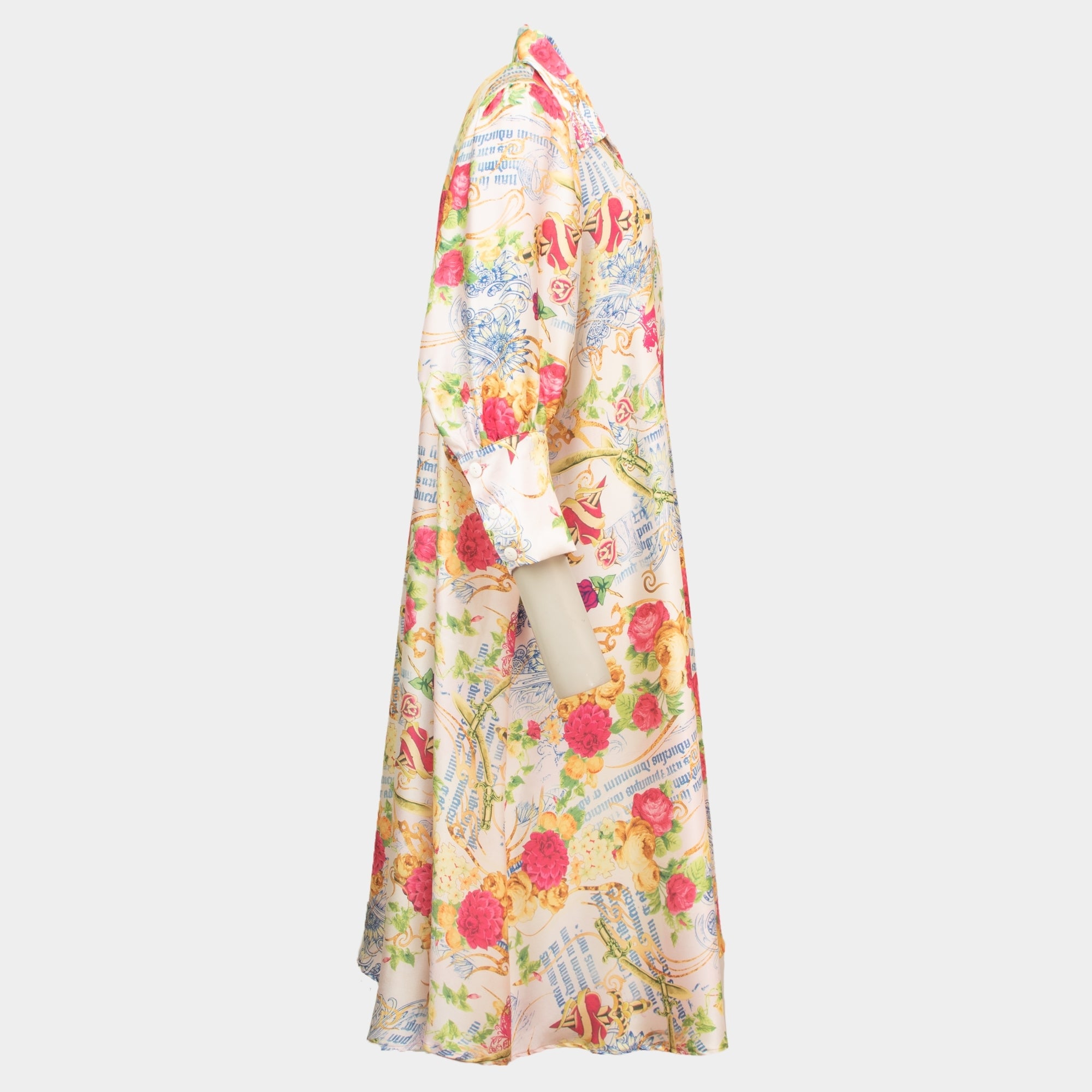Risette cream rose printed satin midi dress