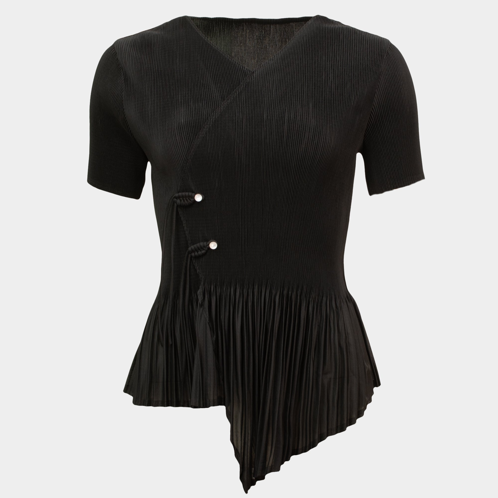 Anais black cross front frill hem pleat top