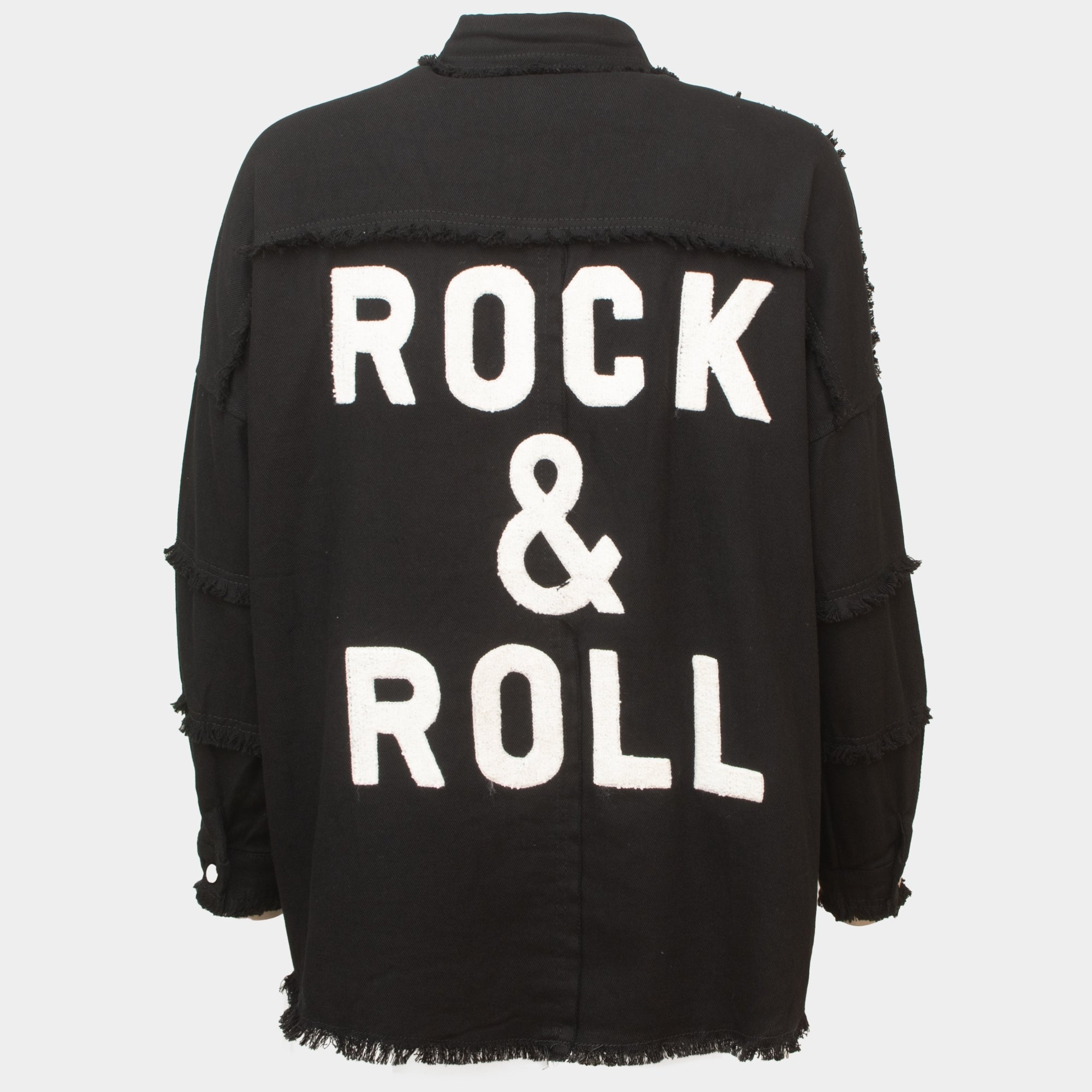 Rock and roll black white raised text cotton shirt / jacket