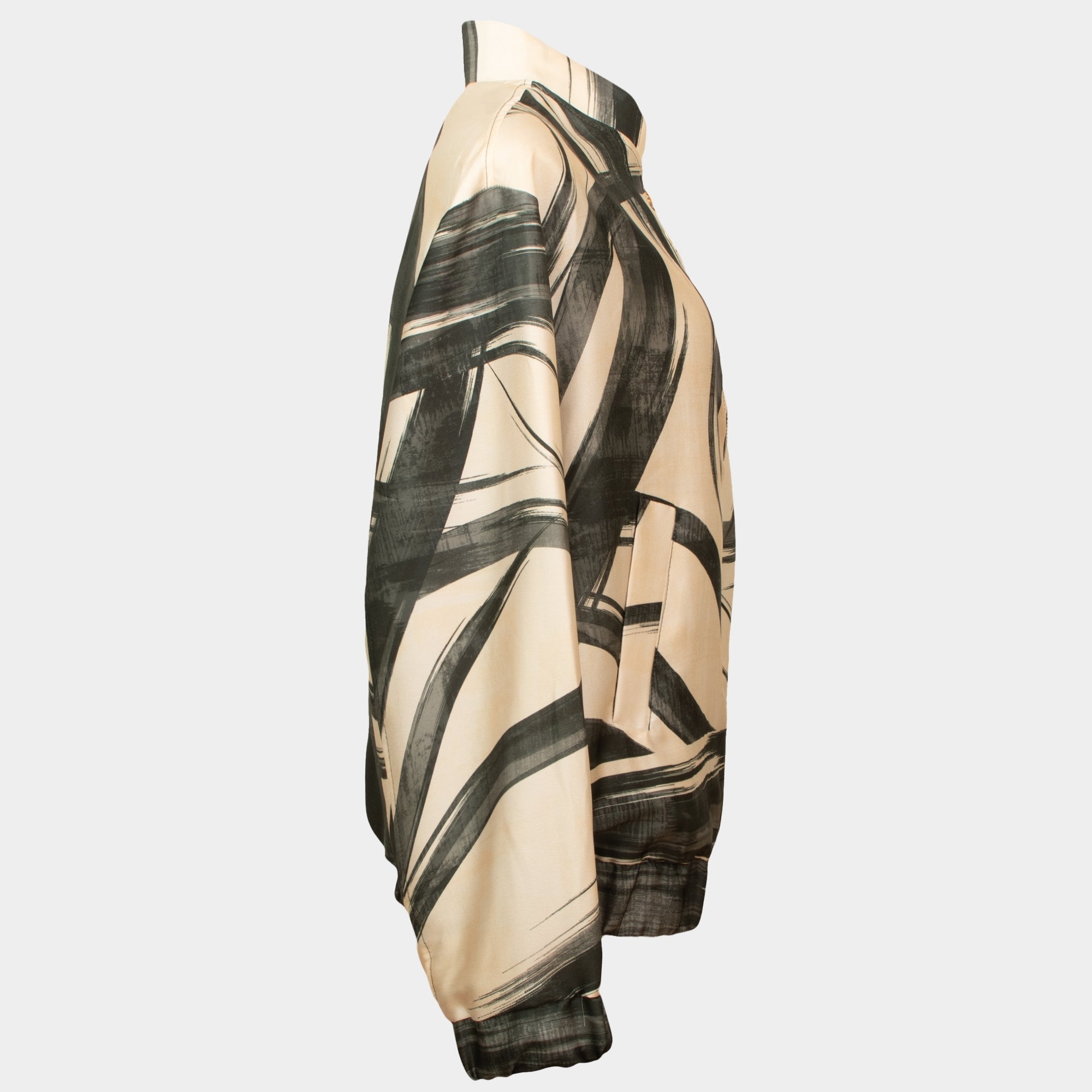 Bachata Cream brush stroke zip satin bomber jacket