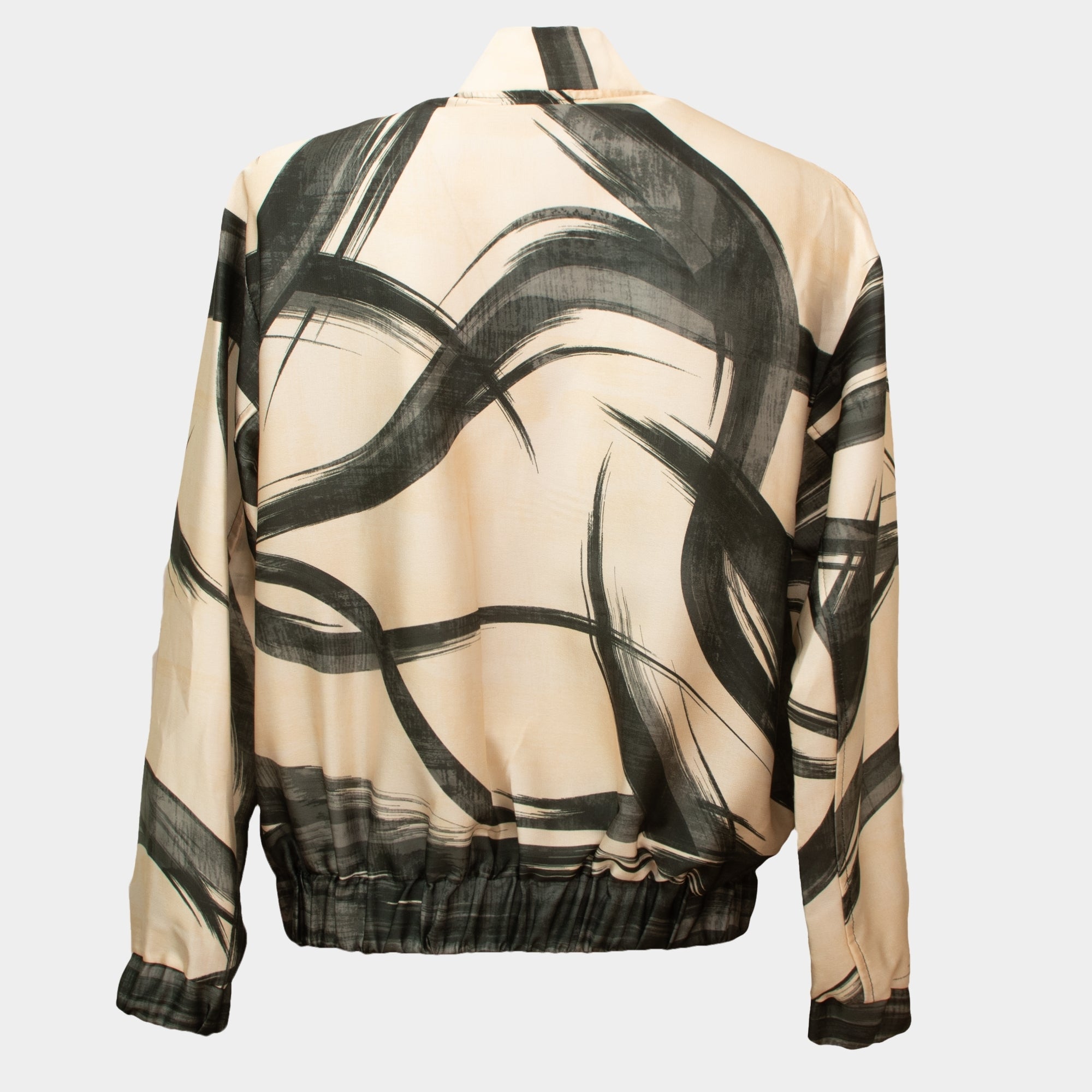 Bachata Cream brush stroke zip satin bomber jacket