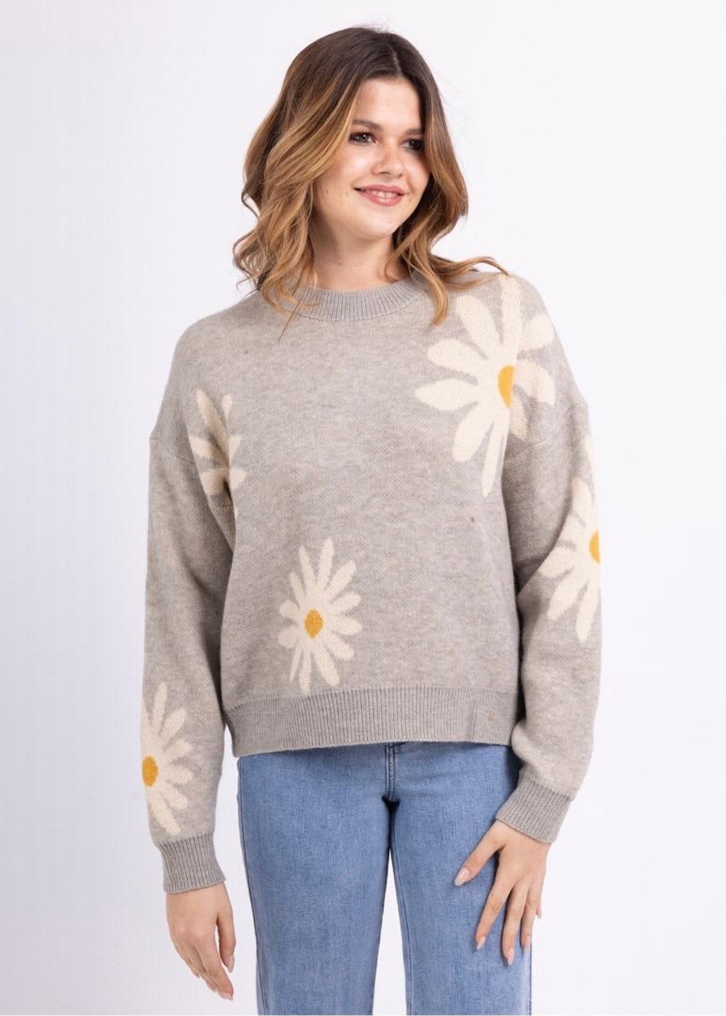 Hilda Grey multi flower mohair blend jumper