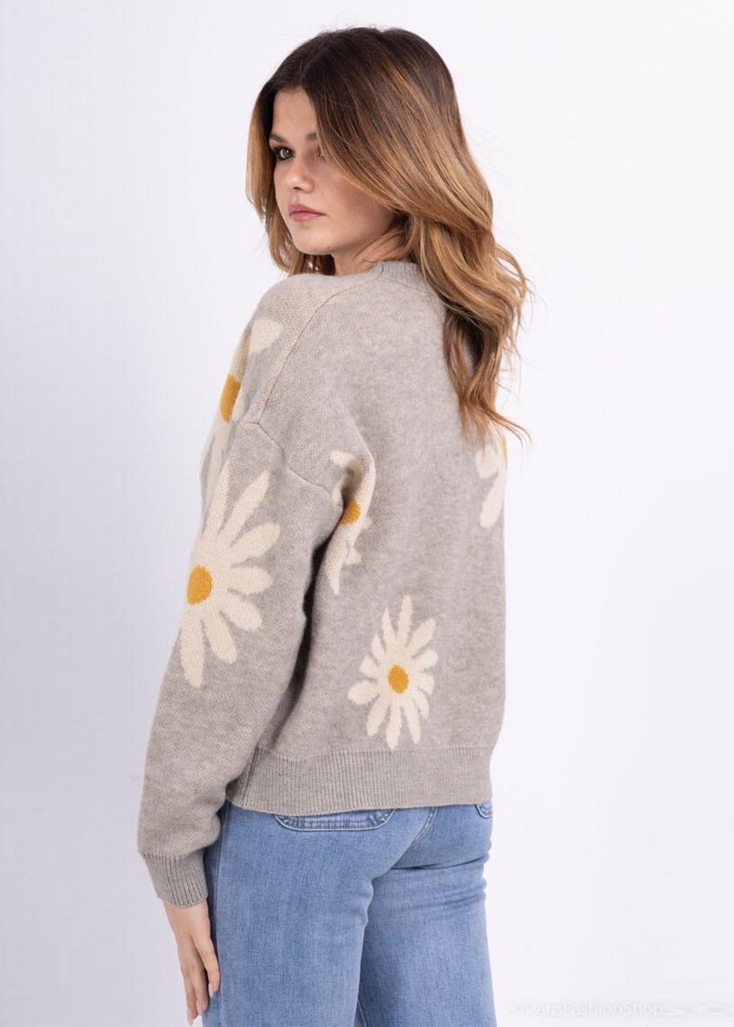 Hilda Grey multi flower mohair blend jumper