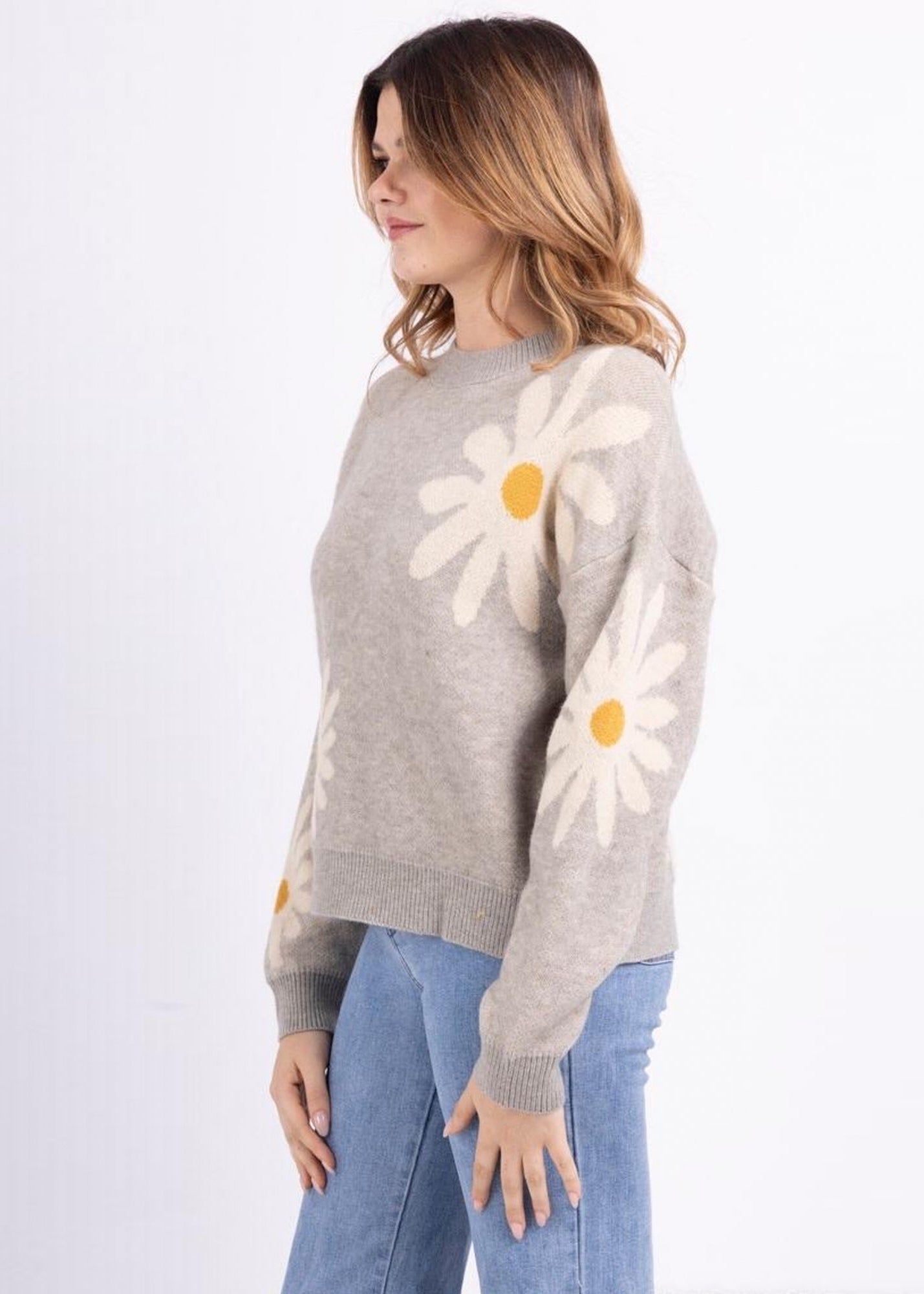 Hilda Grey multi flower mohair blend jumper