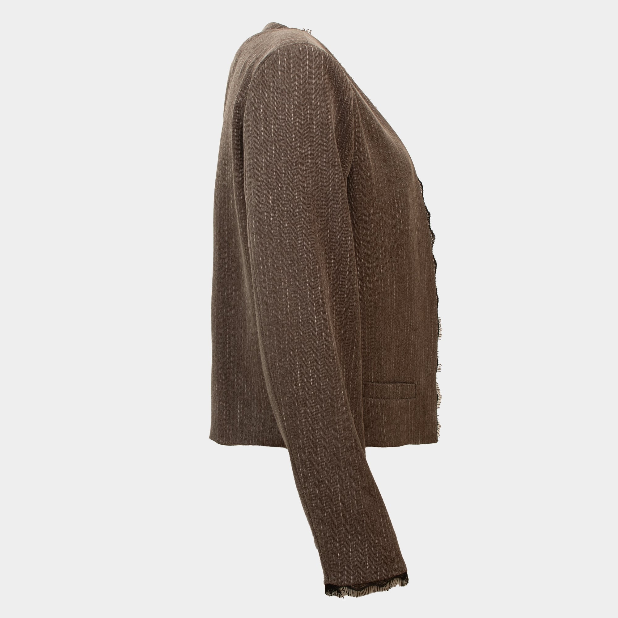 Van light brown pinstripe and lace edge to edge jacket