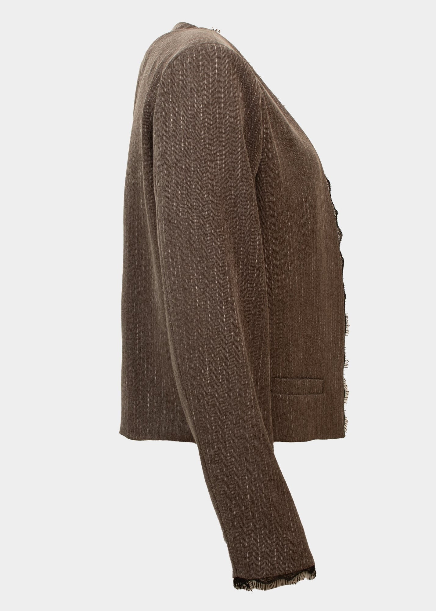 Van light brown pinstripe and lace edge to edge jacket