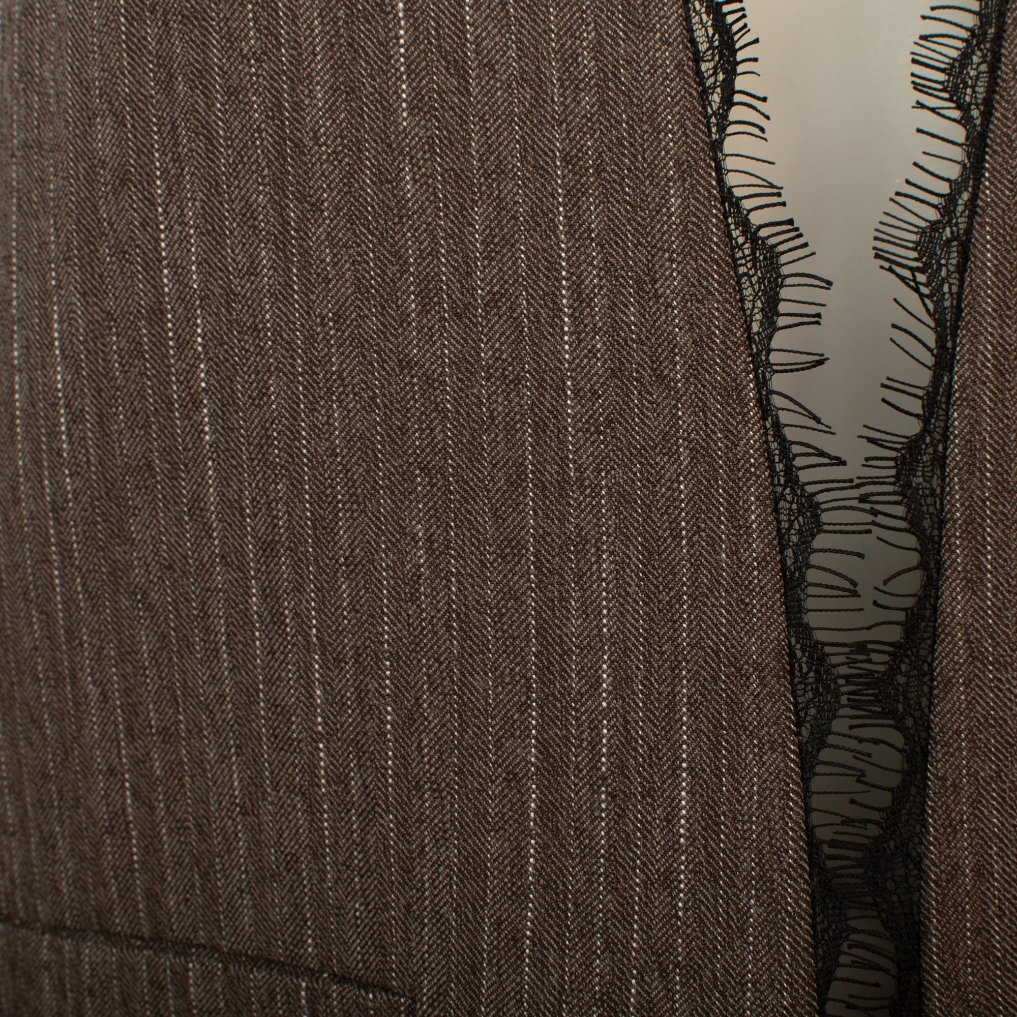 Van light brown pinstripe and lace edge to edge jacket