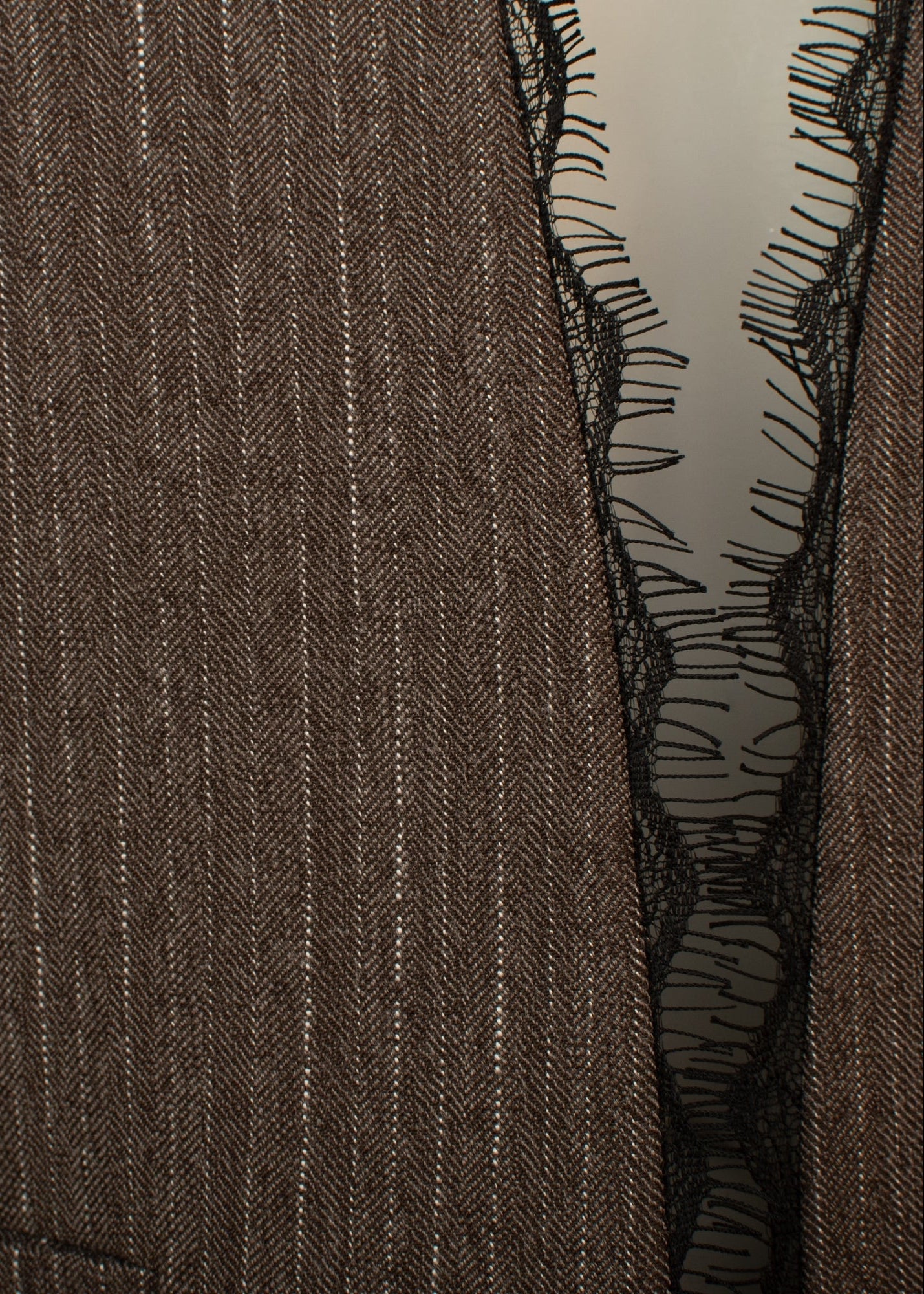 Van light brown pinstripe and lace edge to edge jacket