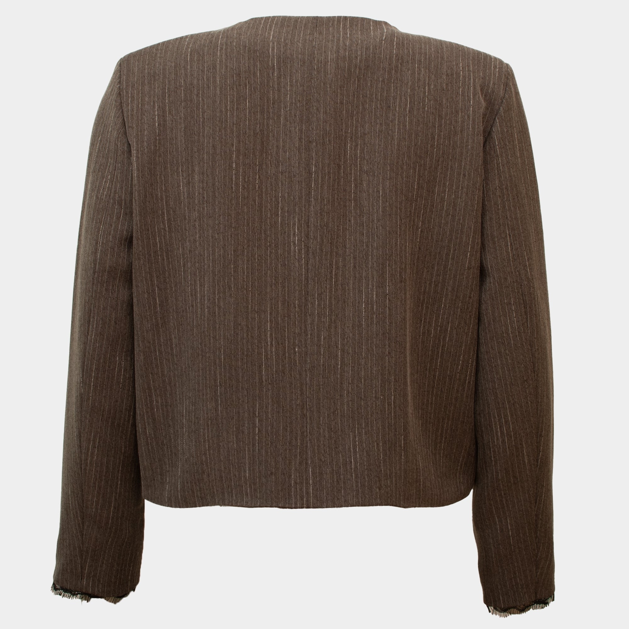 Van light brown pinstripe and lace edge to edge jacket