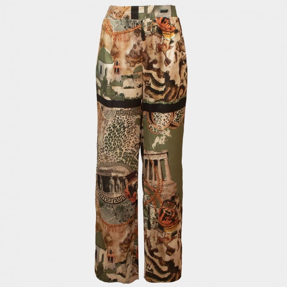 Prairie olive scenery satin printed trouser