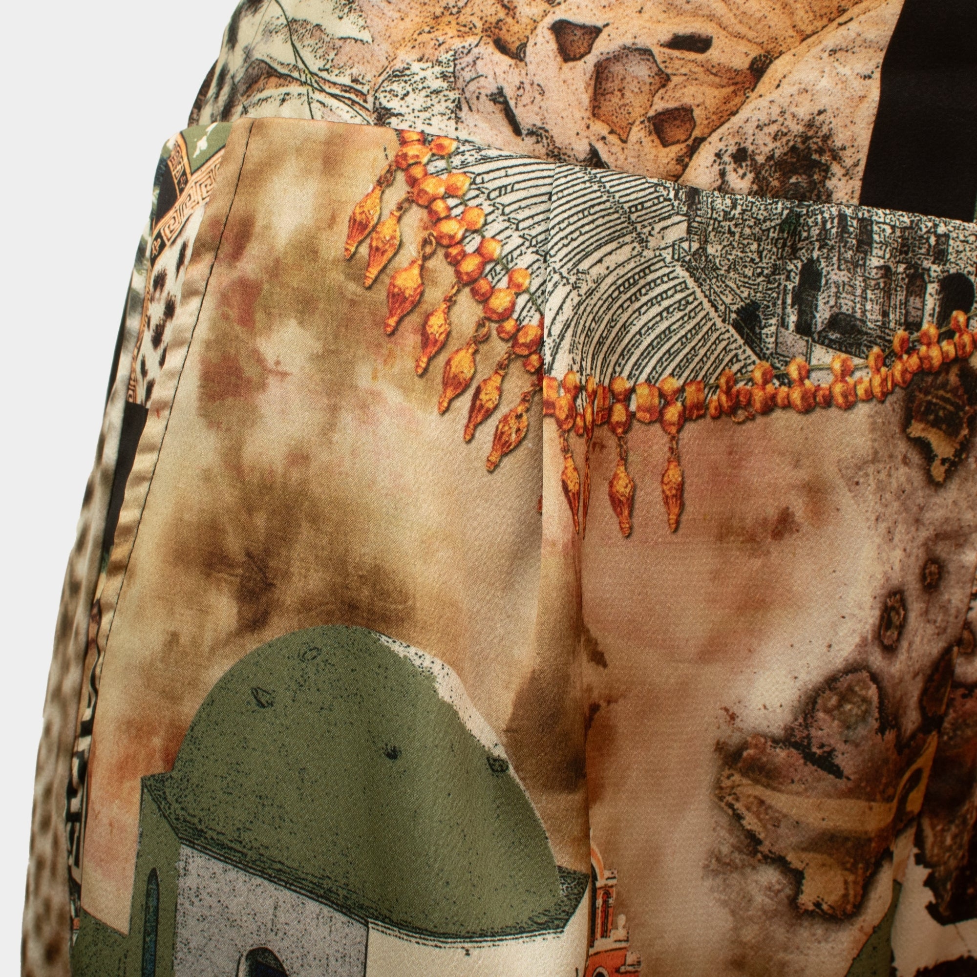Prairie olive scenery satin printed trouser