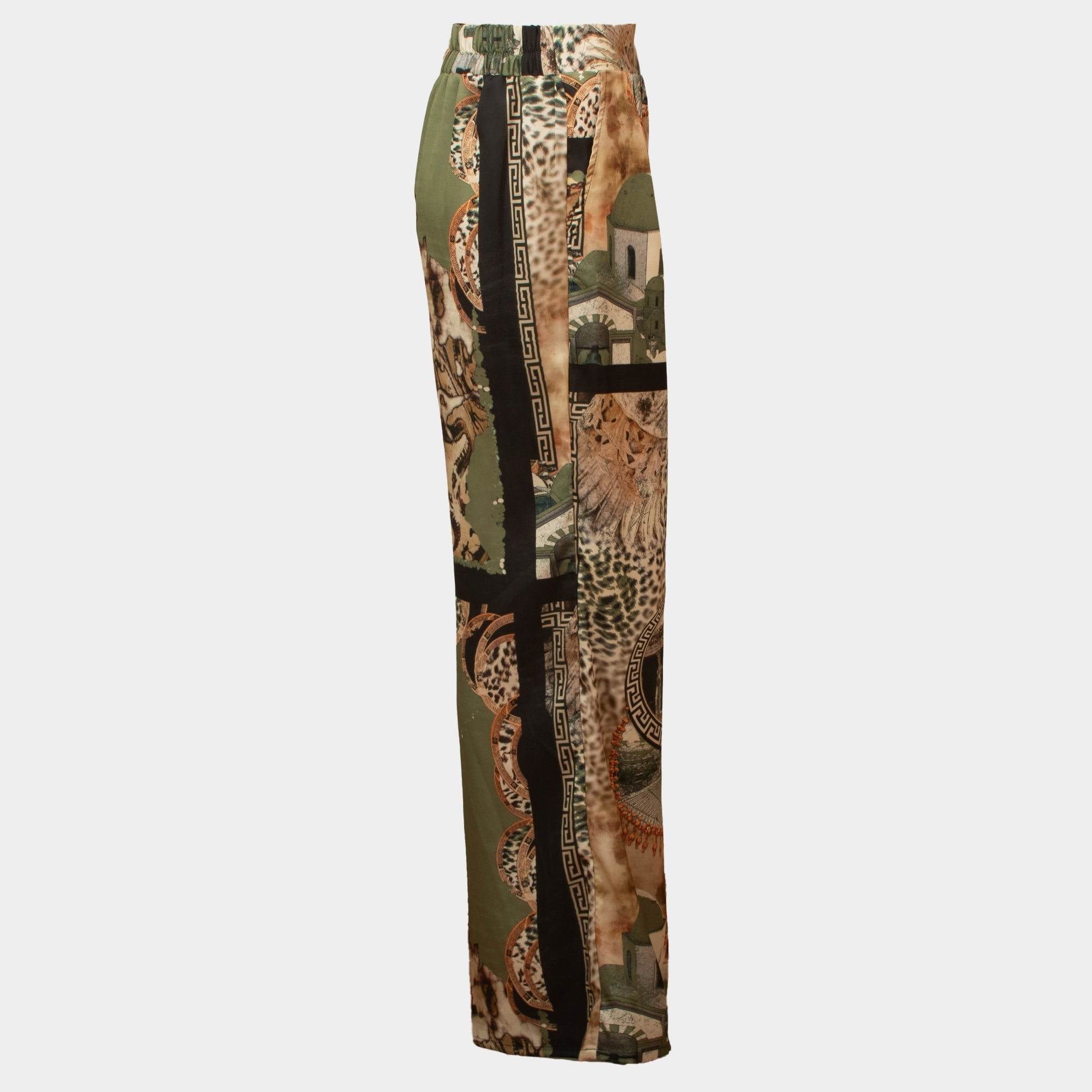 Prairie olive scenery satin printed trouser