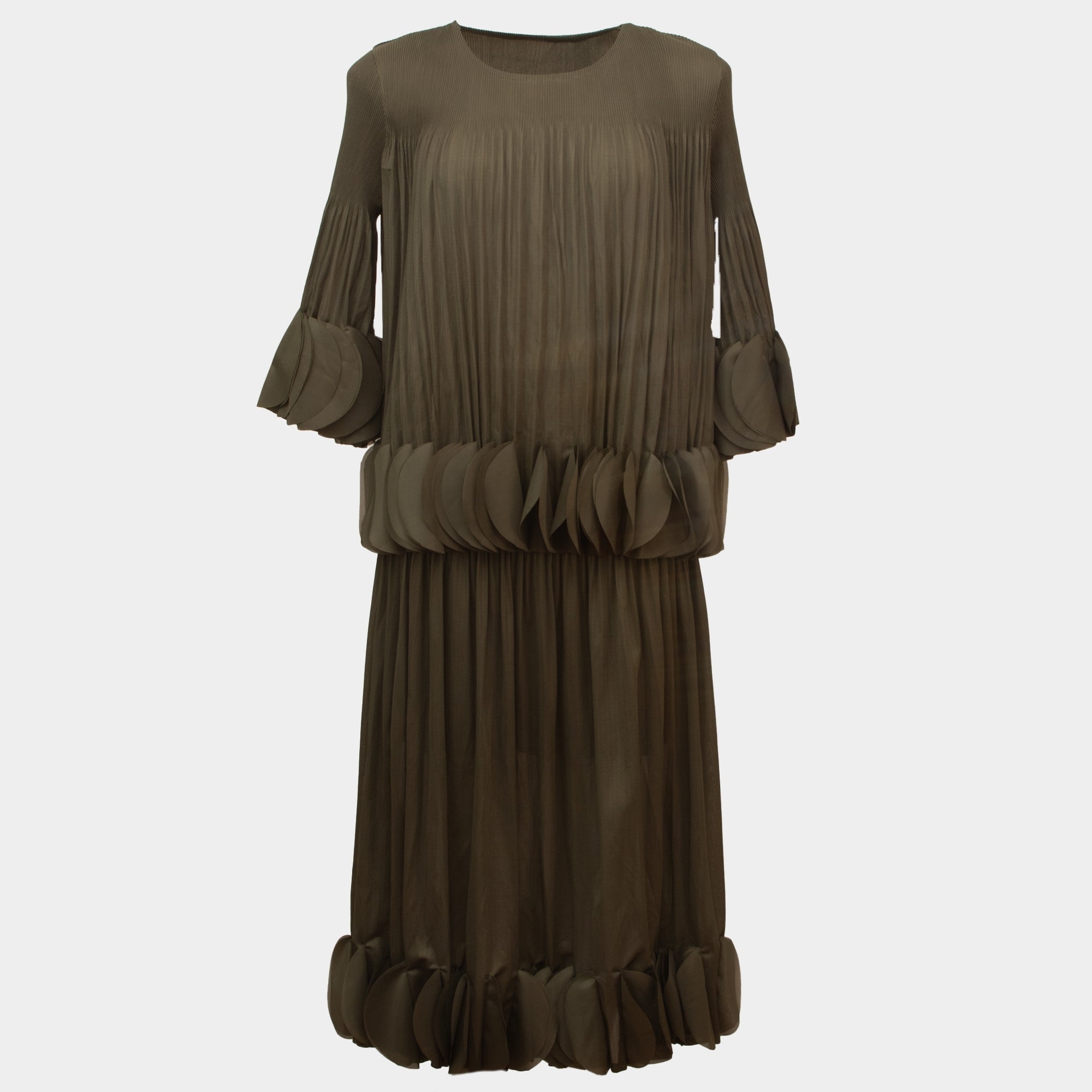 Ria olive midi length pleated ruffle skirt
