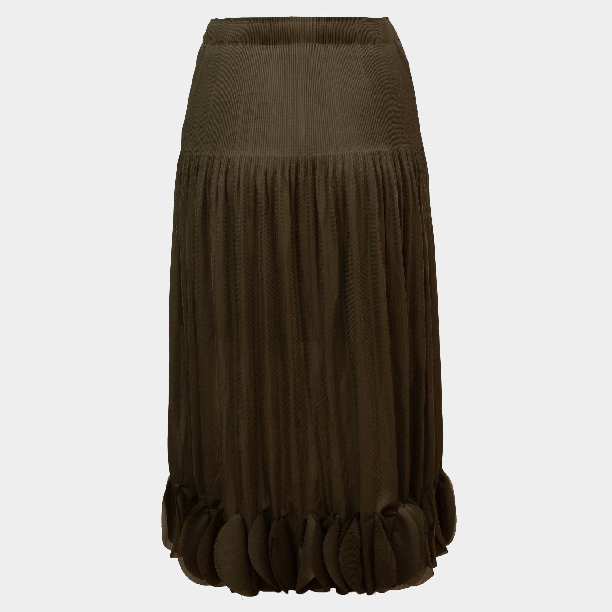 Ria olive midi length pleated ruffle skirt
