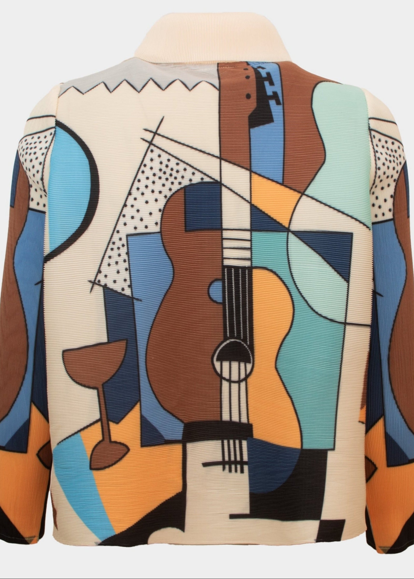 Monroe cream brown glass printed pleated short jacket