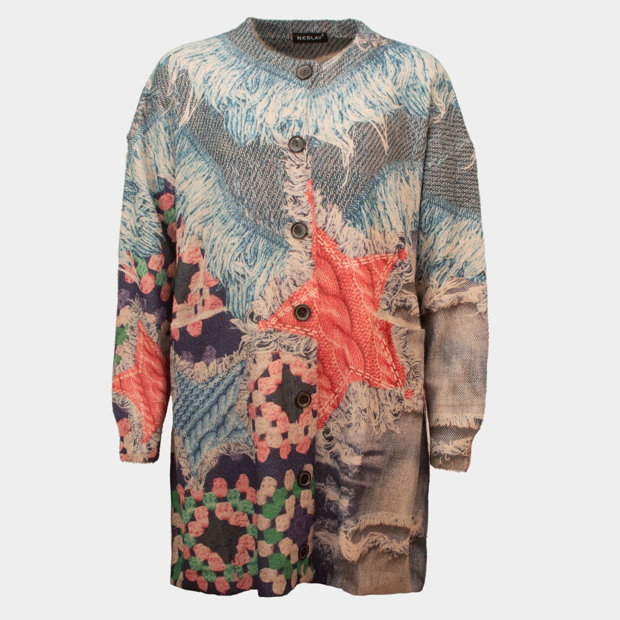 Ema denim multi midi length button through cardigan
