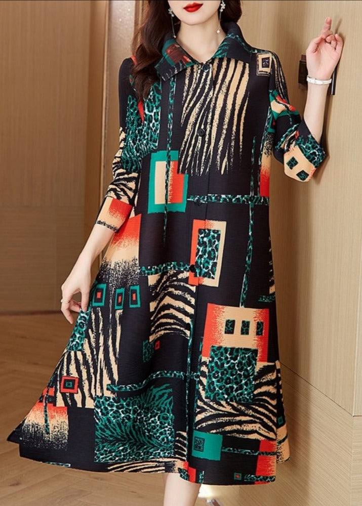 Mandy black multi zebra pleated midi length coat / dress